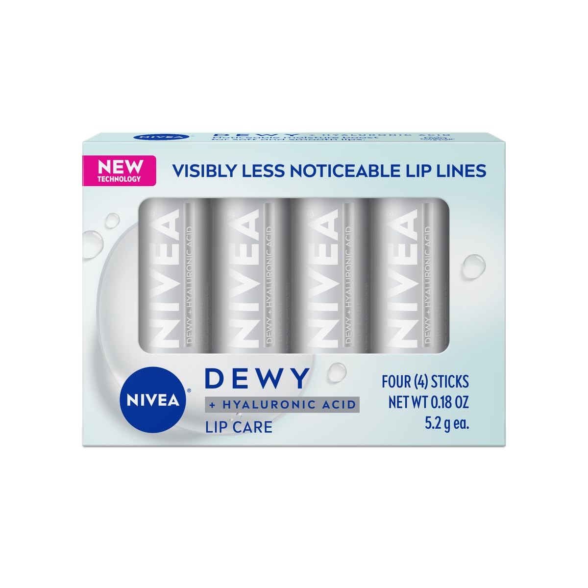 Bálsamo Labial Nivea Dewy Lip Care Con Ácido Hialurónico, 5 Ml (paquete De 4) - Venta Internacional.