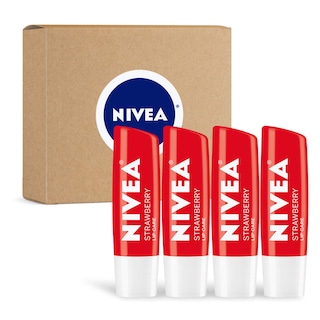 Foto 1 | Bálsamo Labial Nivea Para El Cuidado De Labios Con Color Fresa, Paquete De 4 - Venta Internacional.