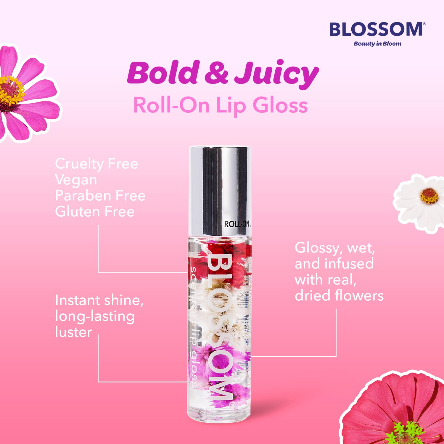 Foto 7 | Brillo De Labios Roll On Con Aroma A Flor Y Flores Reales De Fresa - Venta Internacional.