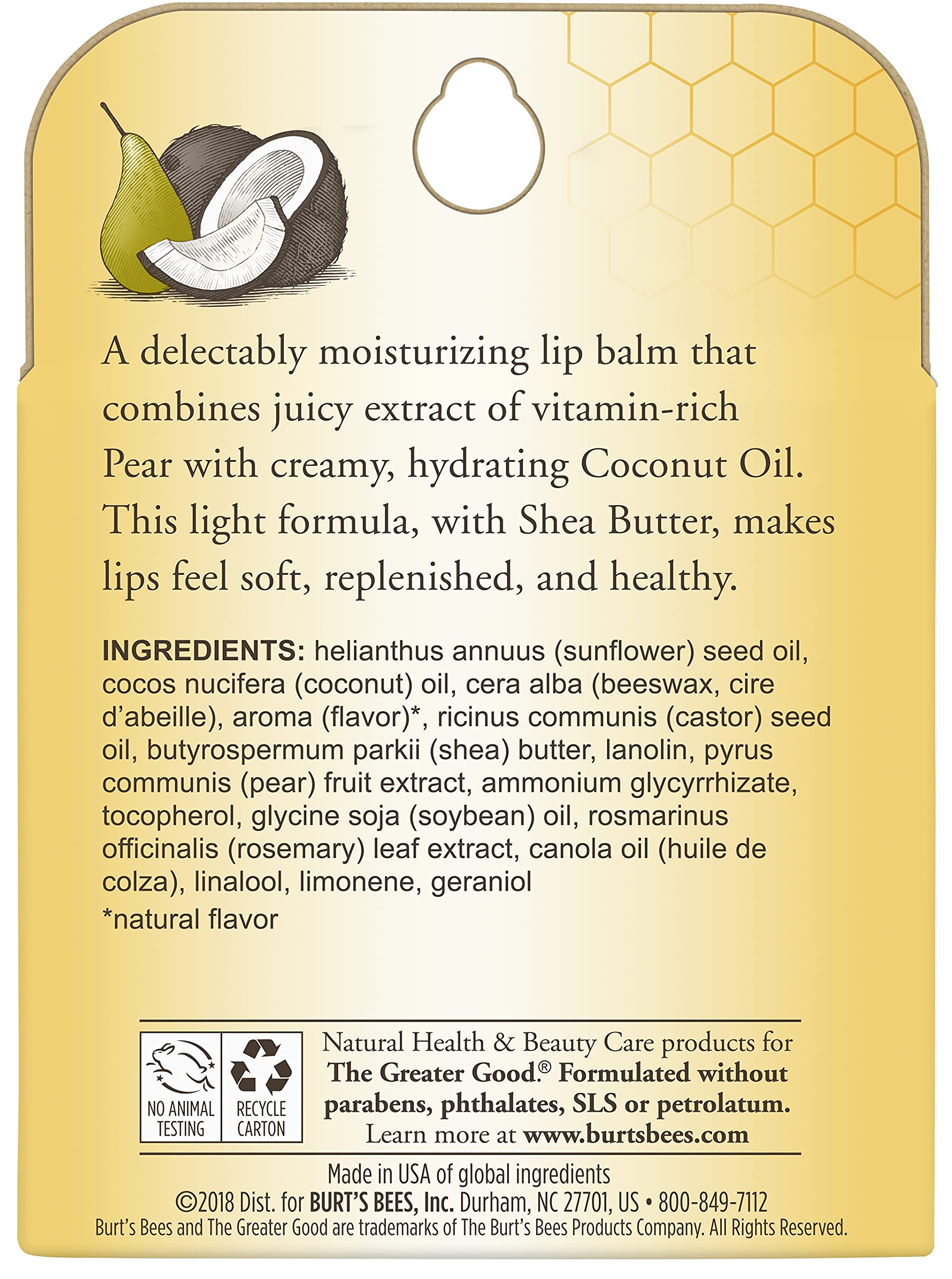 Foto 8 pulgar | Bálsamo Labial Burt's Bees Coconut & Pear 100% Natural X4 - Venta Internacional.