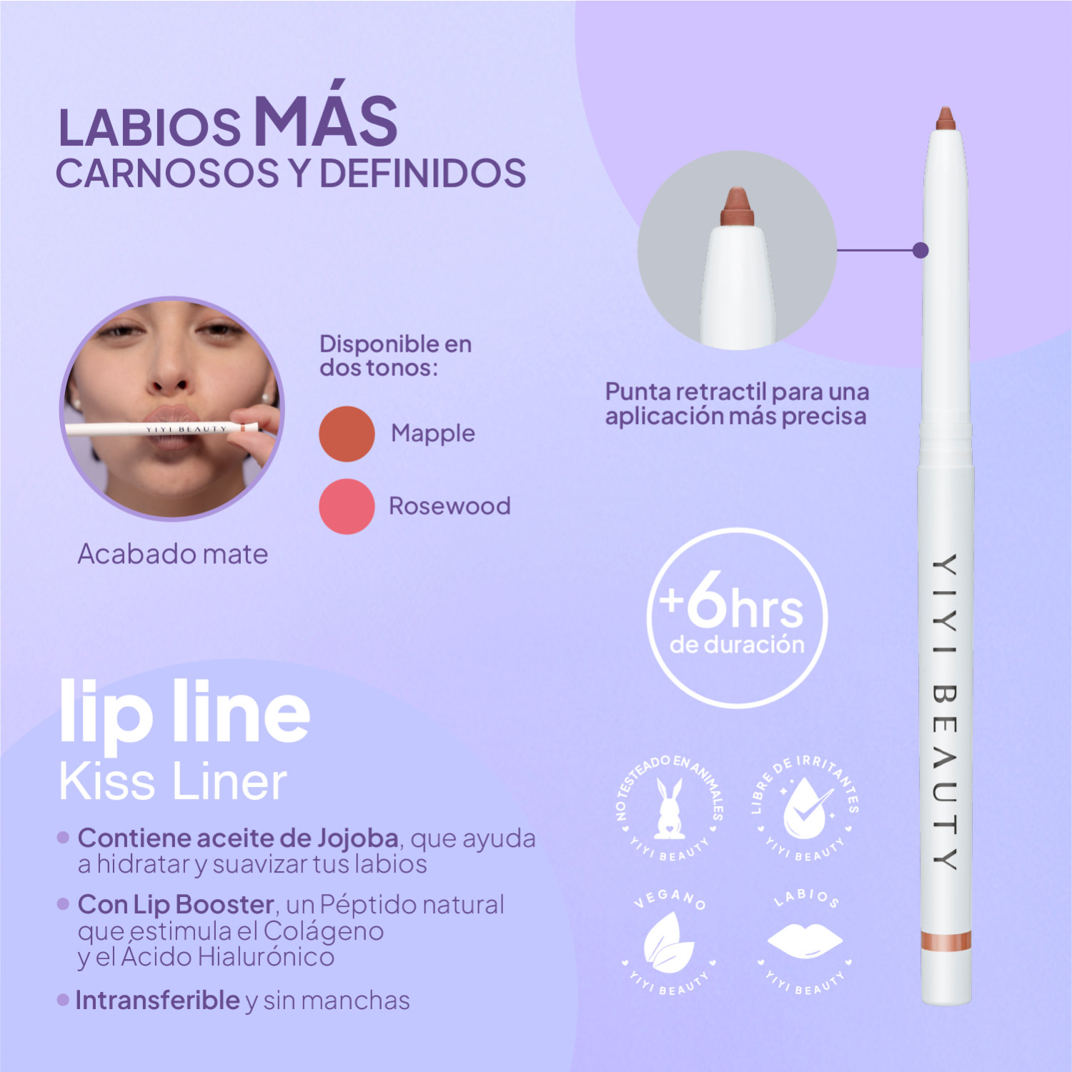 Foto 6 pulgar | Delineador de labios Kiss Liner Rosewood de YIYI BEAUTY para Labios Carnosos y Definidos