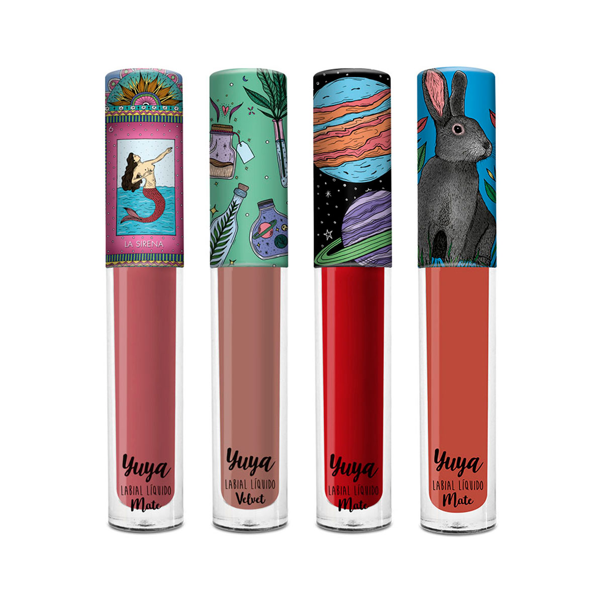 Foto 1 | Paquete de 4 Labiales Líquidos Mate (Sirena, Te Quiero, Mi Amor, Quédate) - Yuya