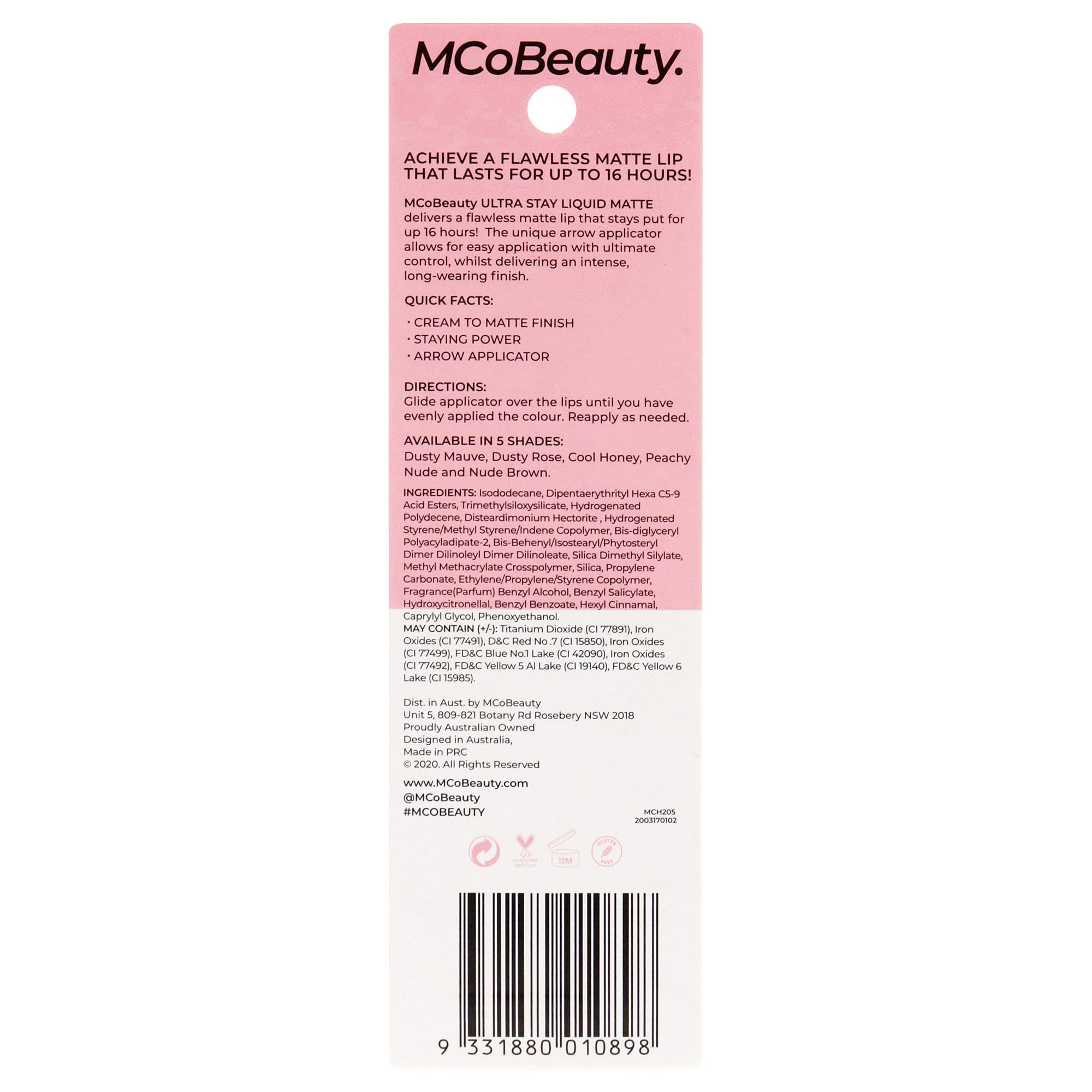 Foto 3 pulgar | Lápiz Labial Líquido Mate Mcobeauty Ultra Stay Dusty Rose 5 Ml - Venta Internacional.