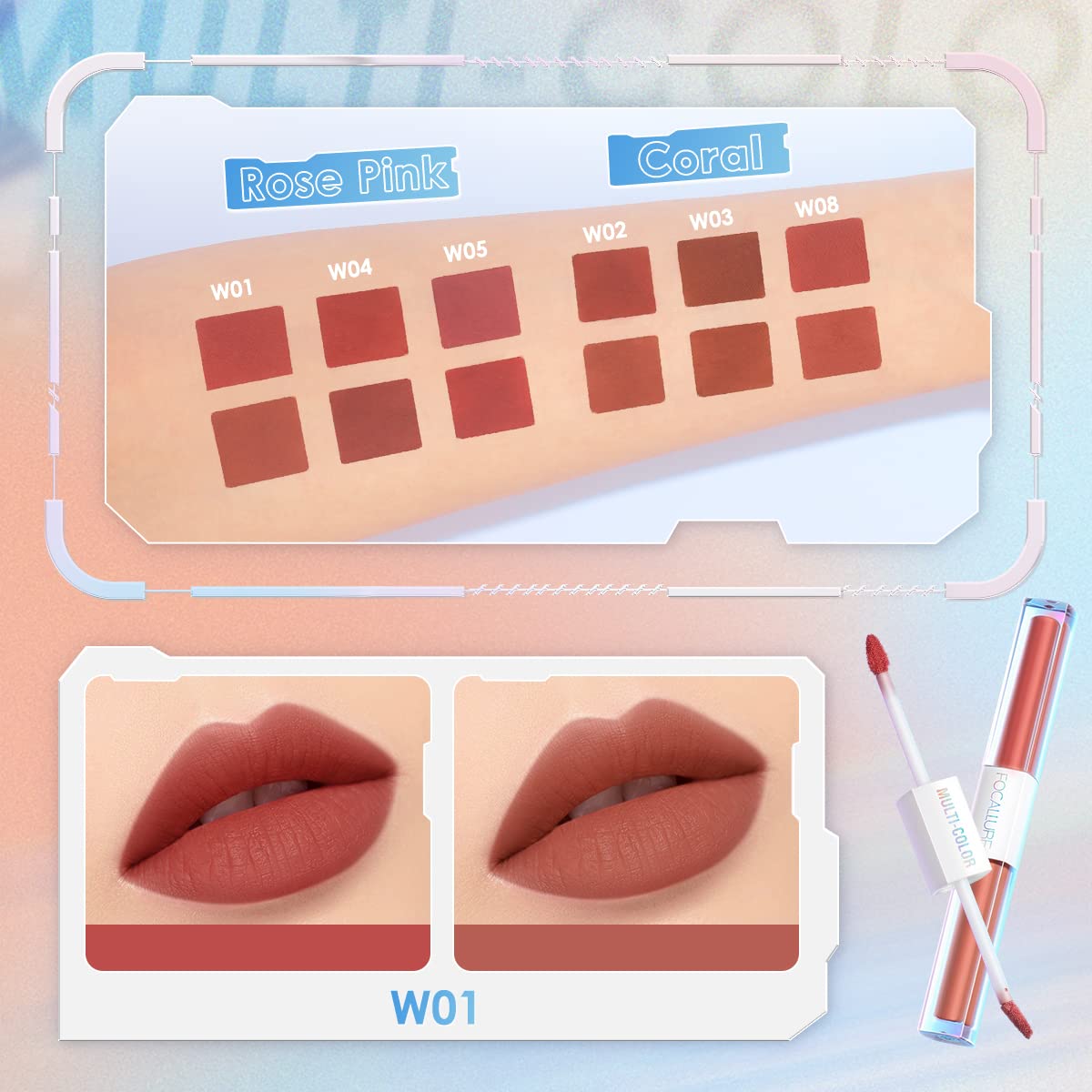 Foto 4 | Lápiz Labial Y Brillo Labial Focallure 2 En 1 Dual Head Intense Matte - Venta Internacional.
