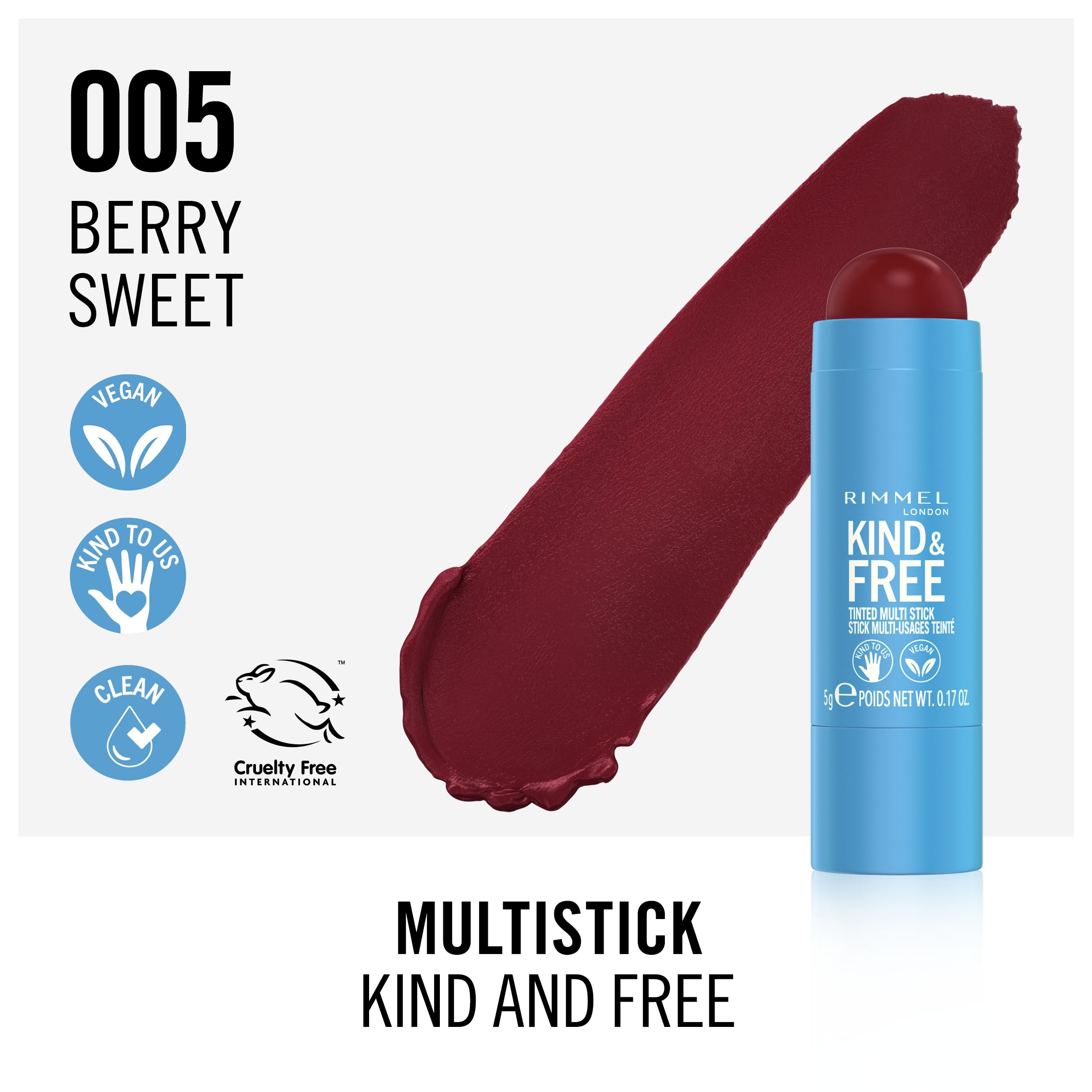 Foto 3 pulgar | Multiadherente Rimmel London Kind & Free 005 Berry Sweet, 5 Ml - Venta Internacional.