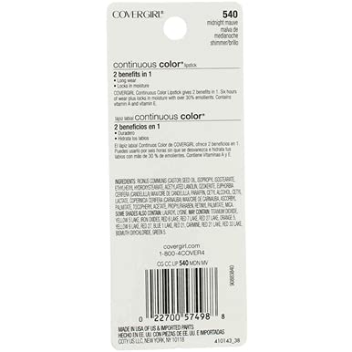 Foto 7 pulgar | Lápiz Labial Covergirl Continuous Color Midnight Mauve 540 3,8 Ml - Venta Internacional.