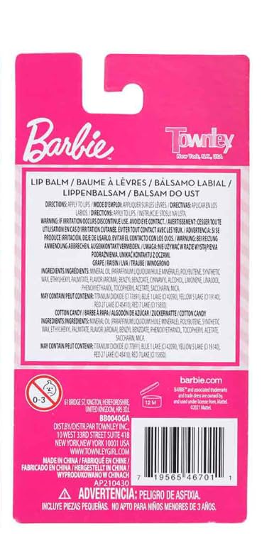 Foto 4 pulgar | Bálsamo Labial Townley Girl Barbie 2 Azul Arándano Y Algodón Rosa - Venta Internacional.