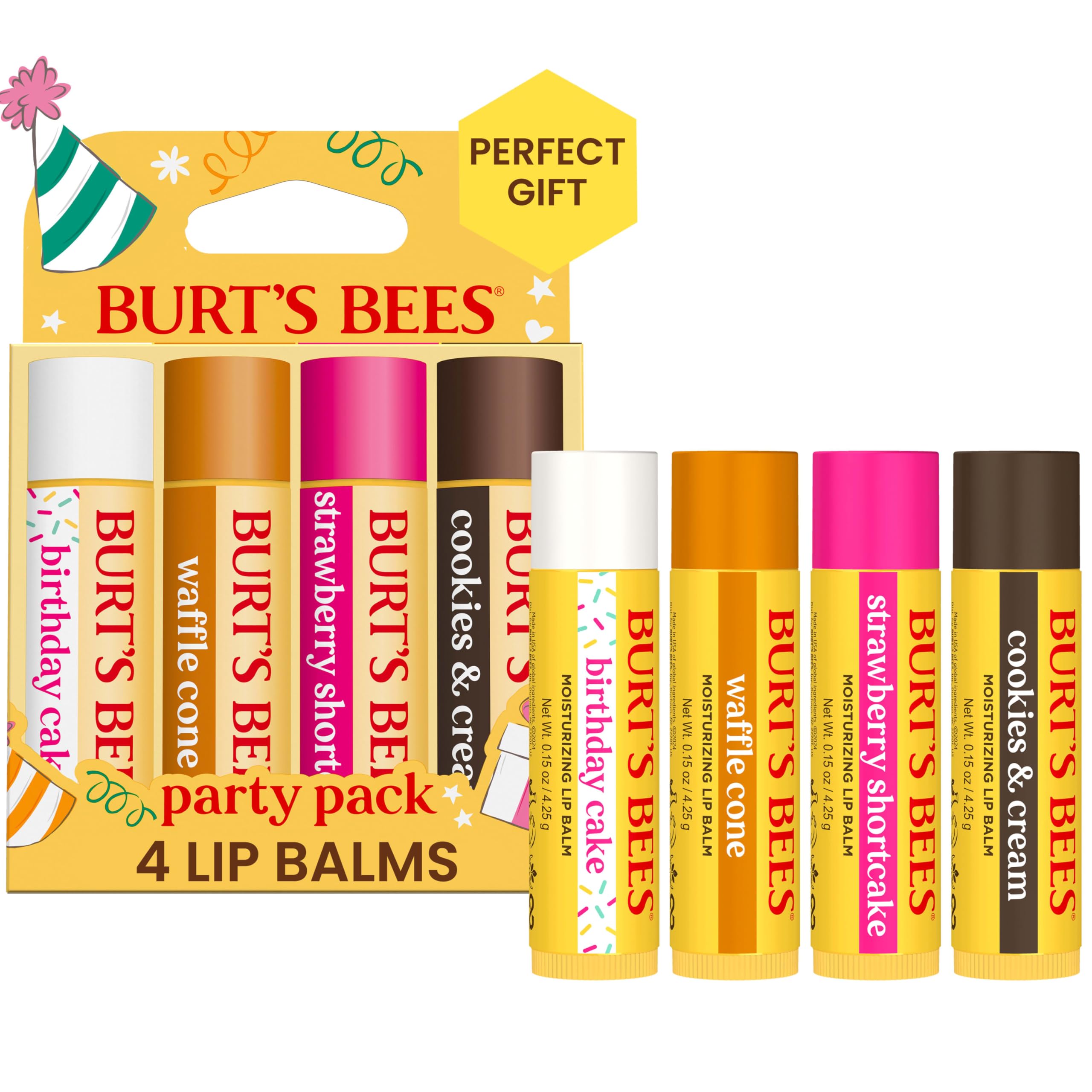 Foto 2 pulgar | Bálsamo Labial Burt's Bees Stocking Stuffers, Tarta De Cumpleaños, Paquete De 4 - Venta Internacional.