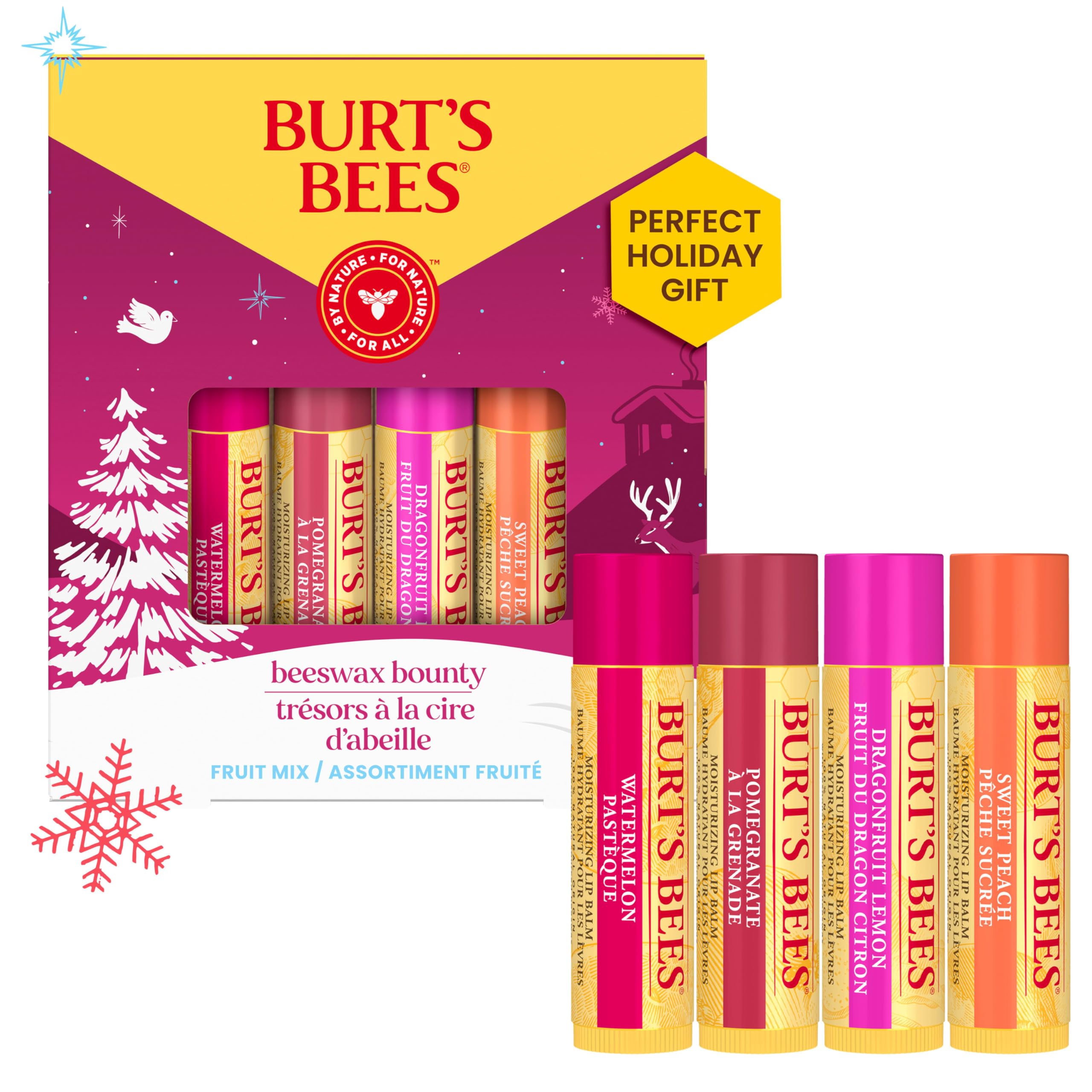 Set De Regalo De Bálsamo Labial Burt's Bees Bees Beeswax Bounty Fruit Mix, Paquete De 4 - Venta Internacional.