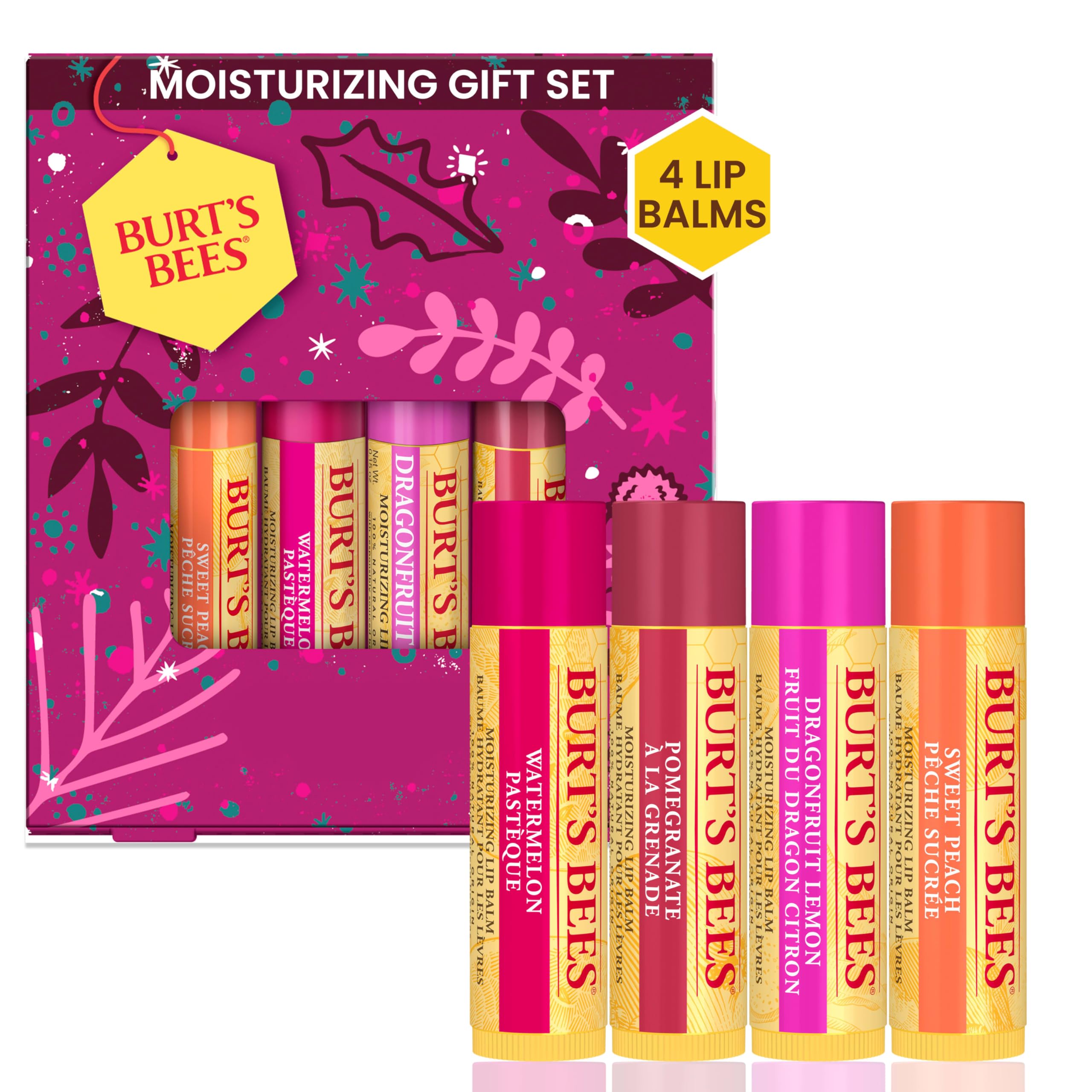 Set De Regalo De Bálsamo Labial Burt's Bees Bees Beeswax Bounty Fruit Mix, Paquete De 4 - Venta Internacional.