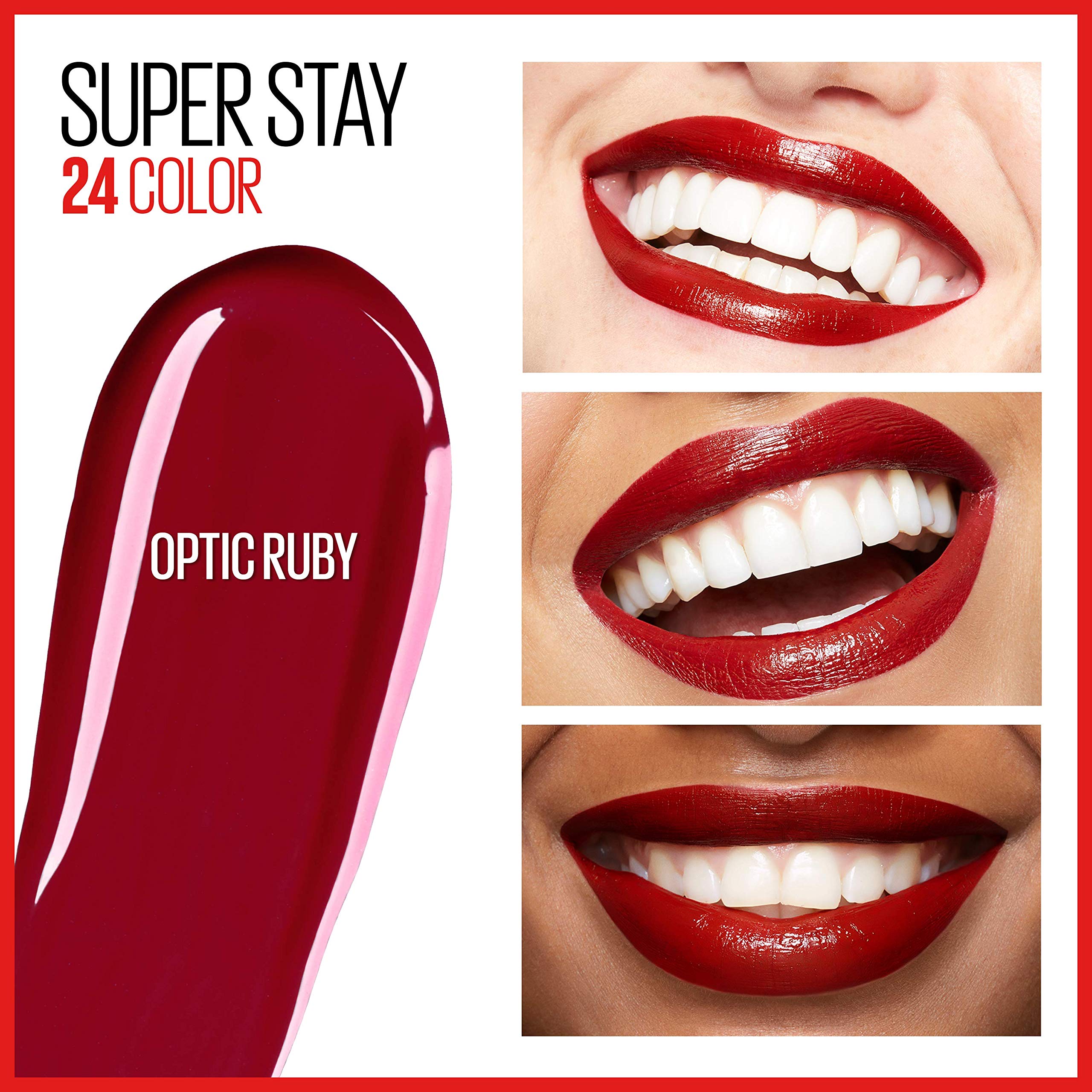 Foto 3 | Lápiz Labial Líquido Maybelline Super Stay 24 Optic Ruby Red - Venta Internacional.