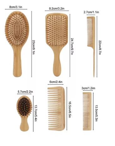 Foto 3 pulgar | Cepillo de Bambú  Antiestático Anti Frizz 6 piezas