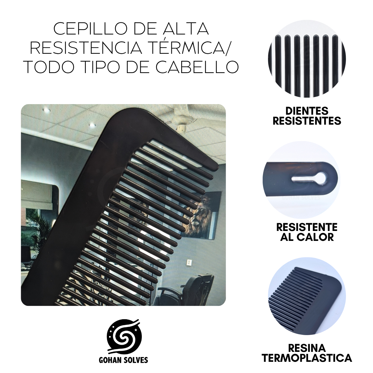 Foto 5 pulgar | Peine De Alta Resistencia Térmica  Antiestético  Todo Tipo De Cabello  Uso Con Calor  Efecto Estilista Y Barberia