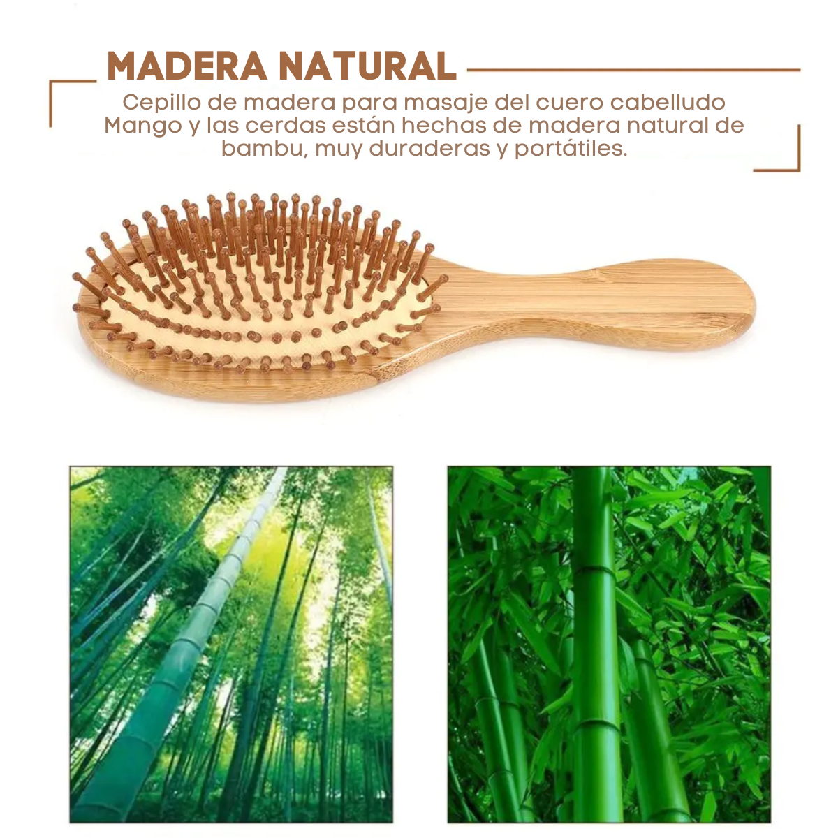 Foto 4 pulgar | Cepillo De Bambú 100% Natural Peinado Masajeador Cabello