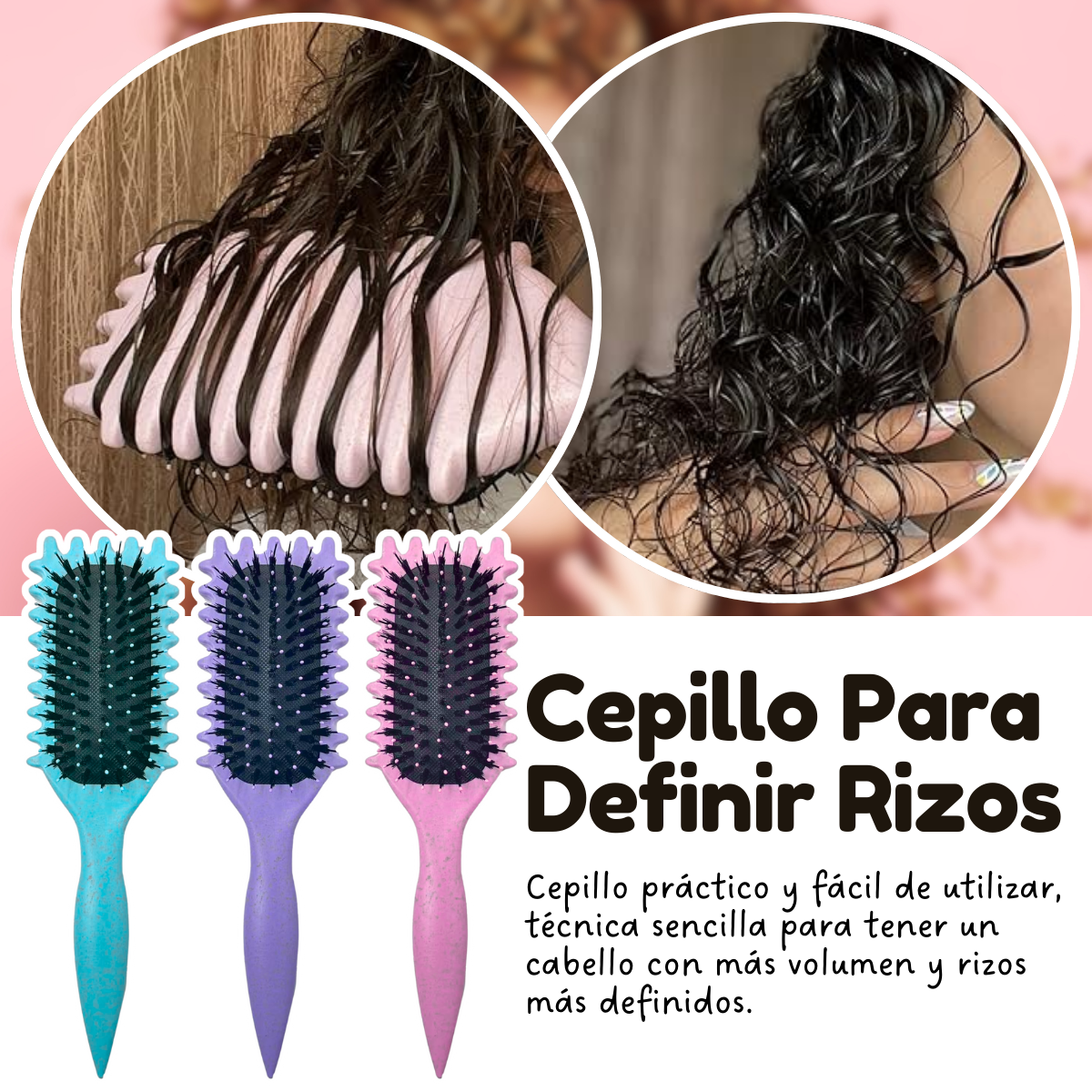 Foto 6 | Cepillo Definir Rizos Peine Cabello Rizado Peinado Rulos 2pz