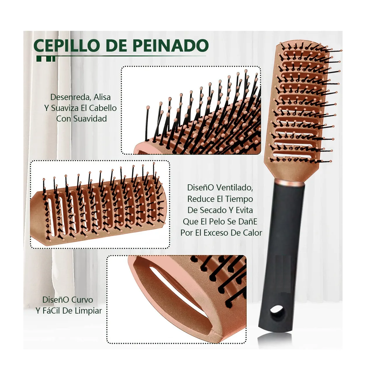 Foto 6 pulgar | Herramientas De Peluquería Peine Redondo Para Peluq 4 Piezas Oro