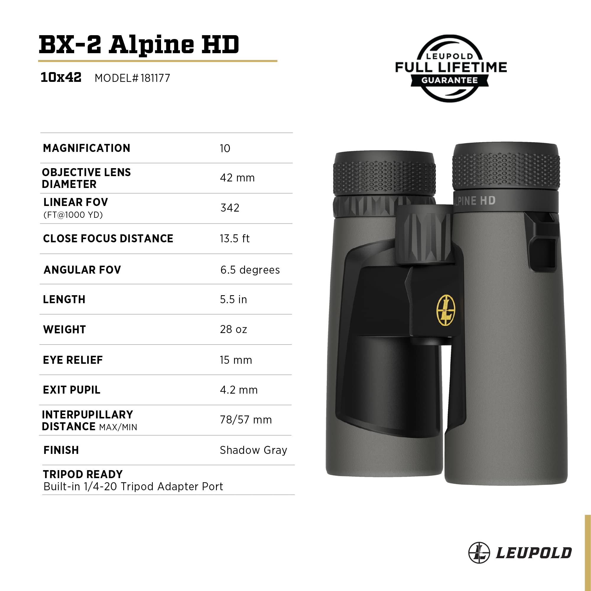 Foto 5 pulgar | Prismáticos Leupold Bx-2 Alpine Hd 10x42 Mm- Venta Internacional