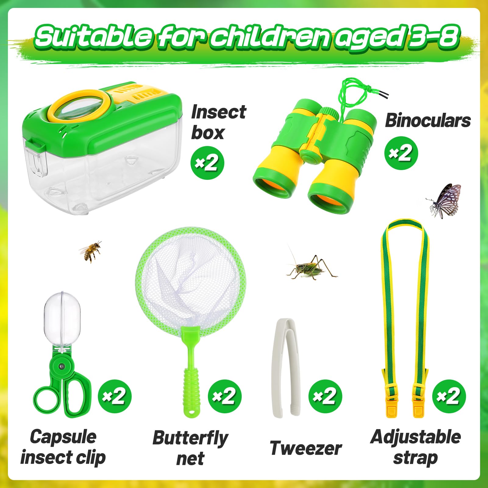 Foto 7 pulgar | Kit De Captura De Insectos Biubee, 2 Juegos Con Binoculares, Red Para Mariposas - Venta Internacional.