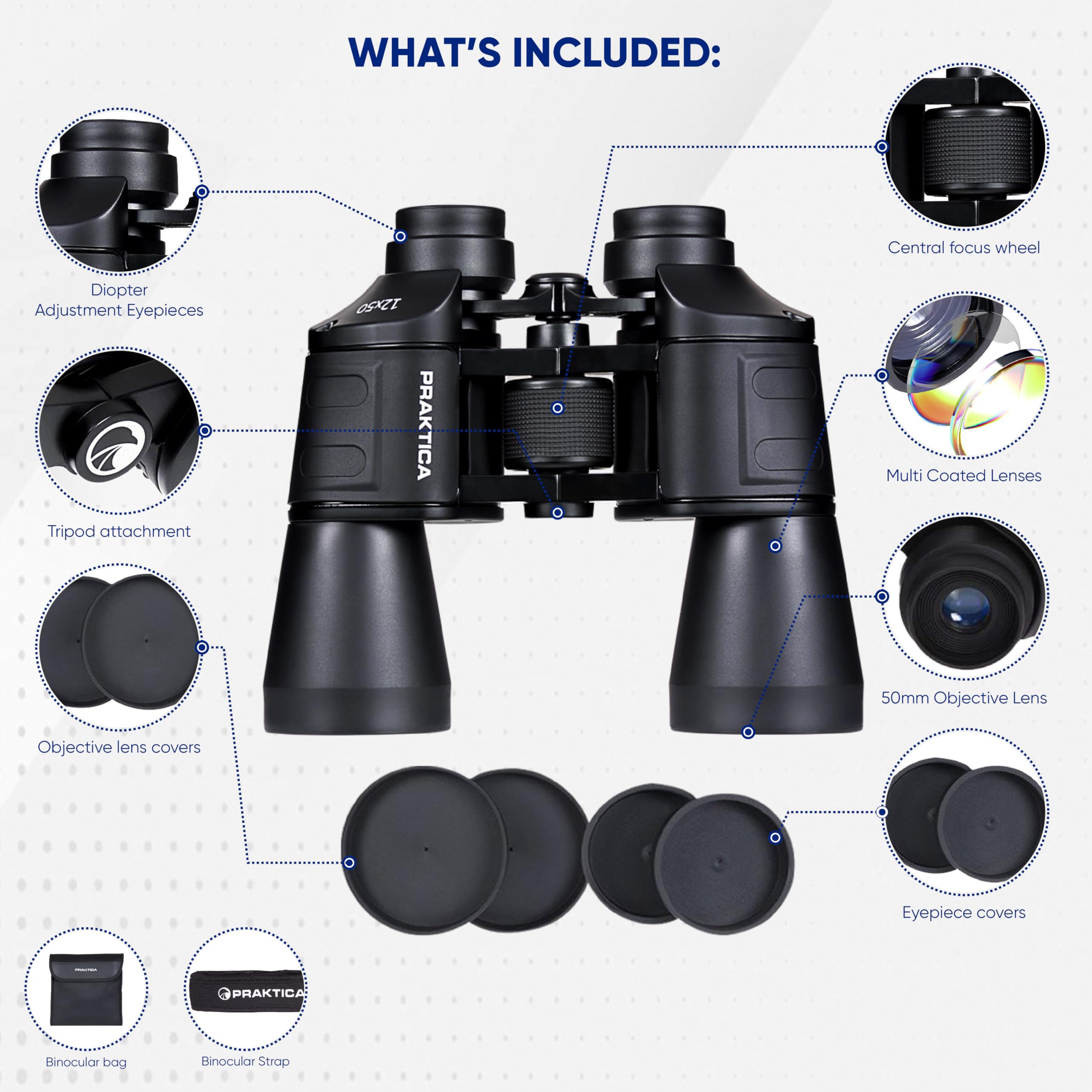 Foto 5 | Binoculares Praktica Falcon Cdfn1250bk 12x50 Mm Con Campo De Visión De 5.4° - Venta Internacional.