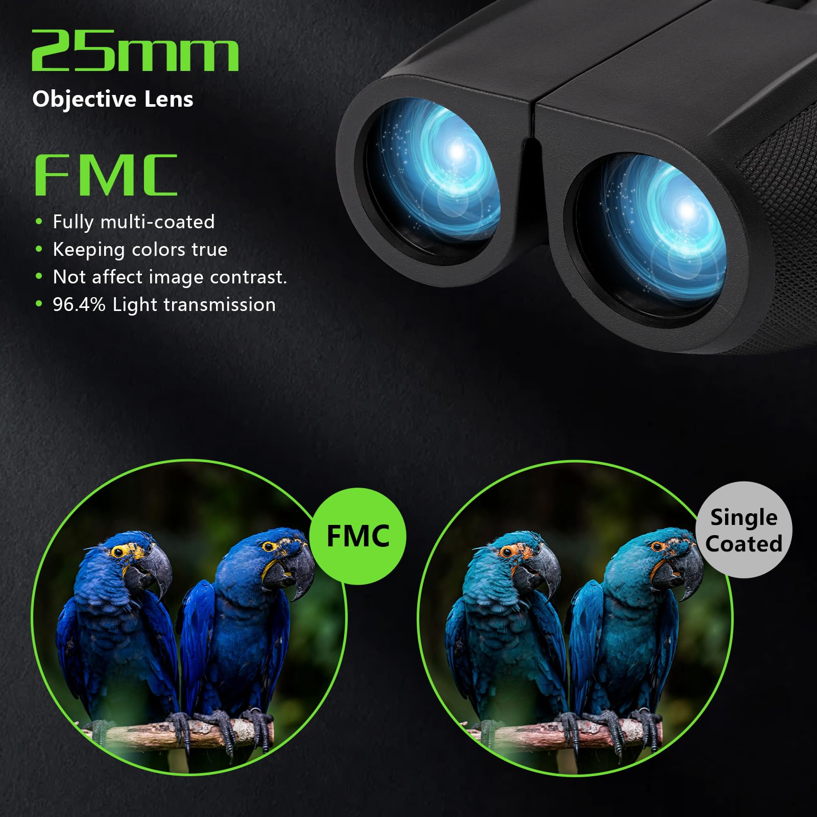 Foto 3 | Prismáticos Abaokai Compactos Para Observación De Aves De 12 X 25 Pulgadas, Color Negro - Venta Internacional.