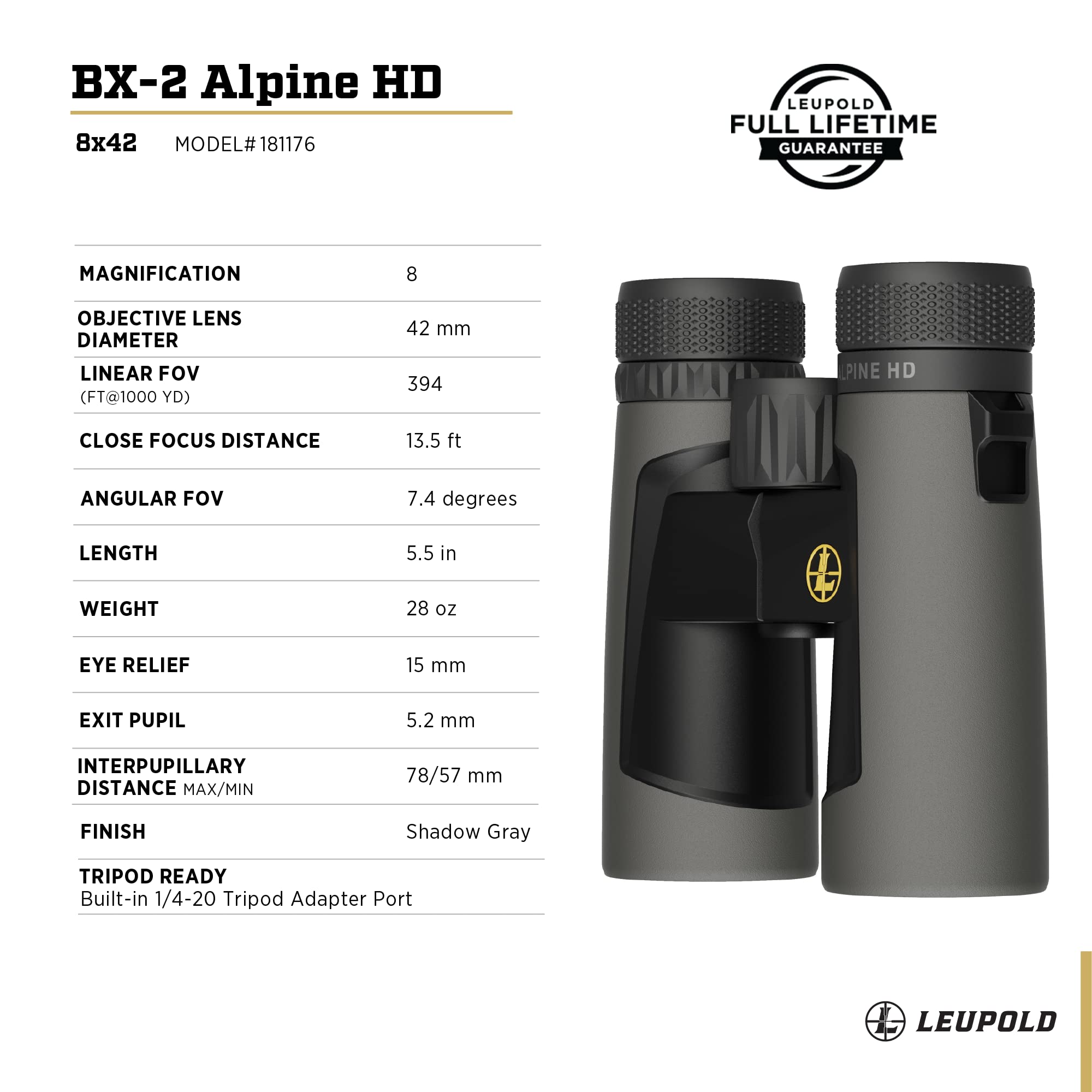 Foto 5 pulgar | Prismáticos Leupold Bx-2 Alpine Hd 8x42 Mm Impermeables - Venta Internacional.