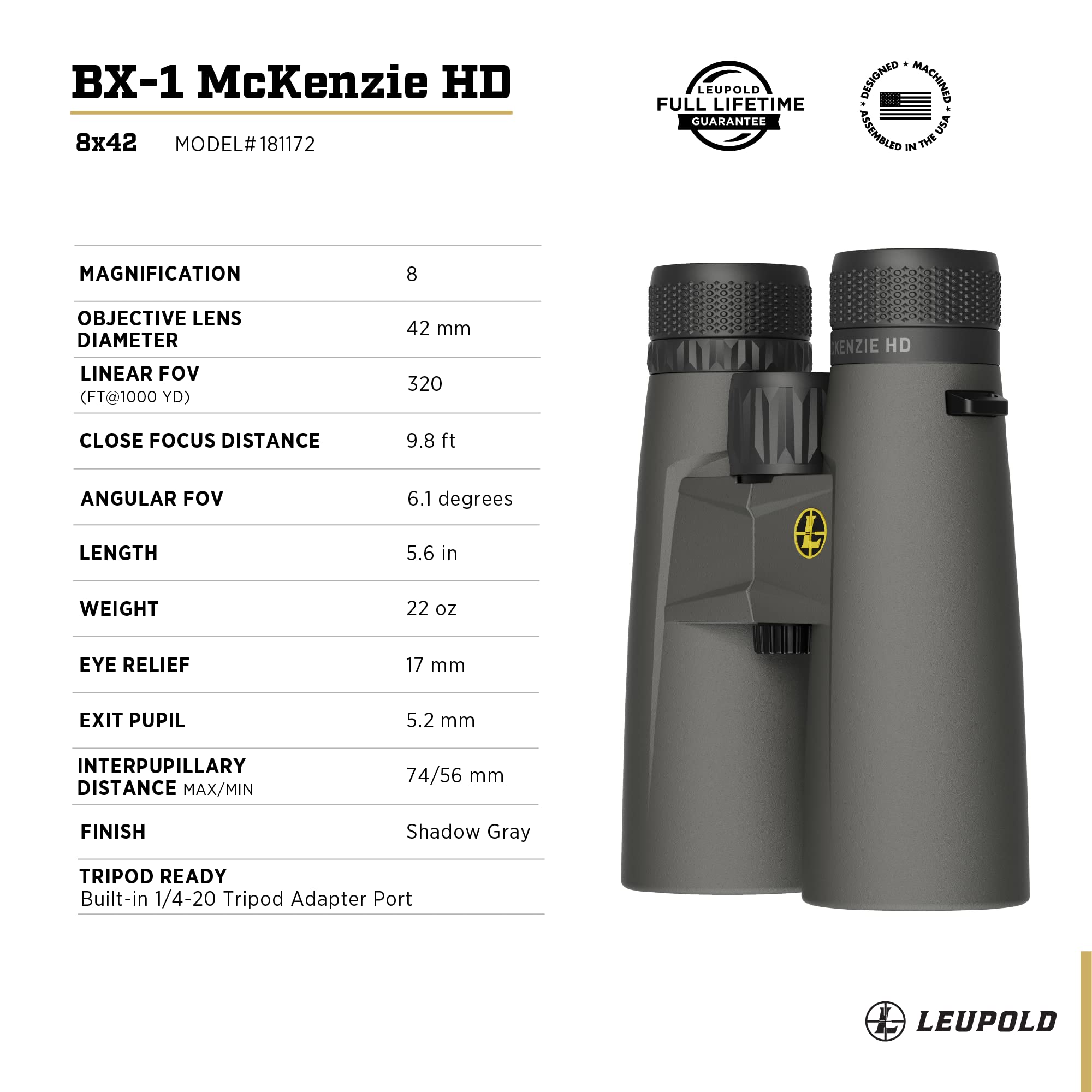 Foto 5 pulgar | Prismáticos Leupold Bx-1 Mckenzie Hd 8x42 Mm Impermeables - Venta Internacional.