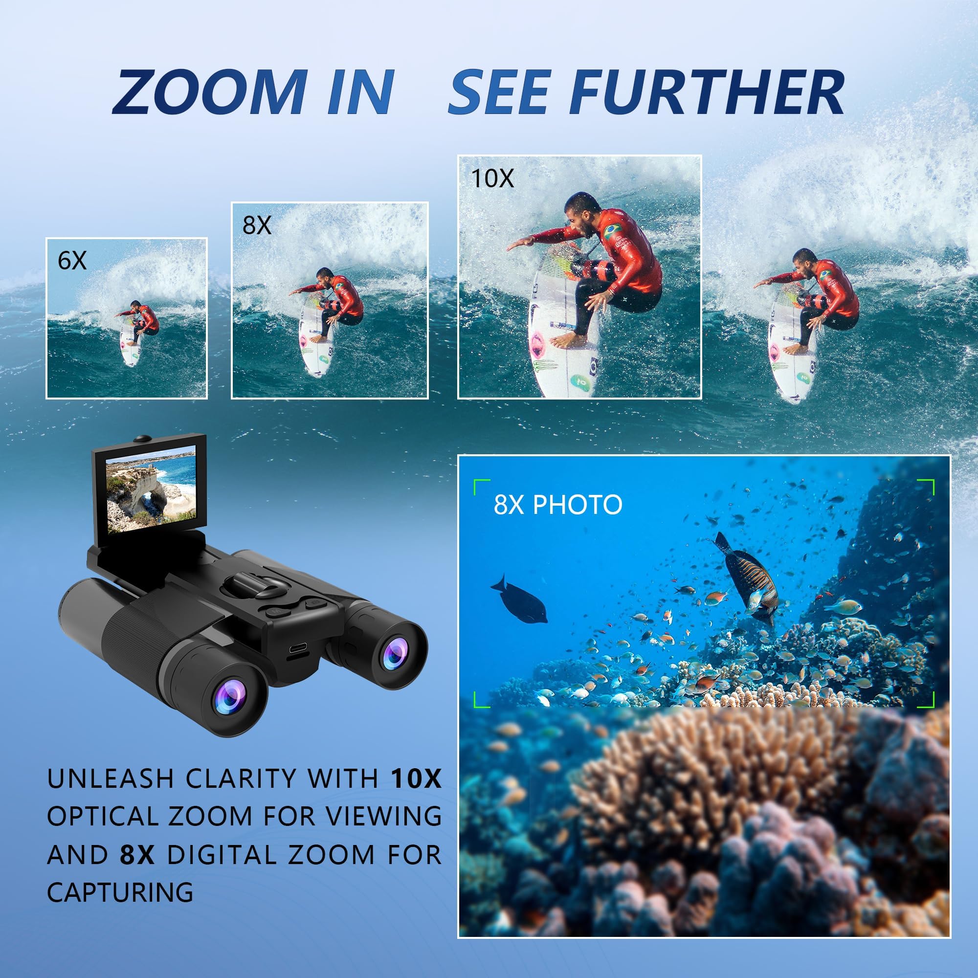 Foto 2 | Binoculares, Cámara Para Exteriores, Zoom De 10 Aumentos, 40 Mp, Vídeo Hd, Color Negro - Venta Internacional.