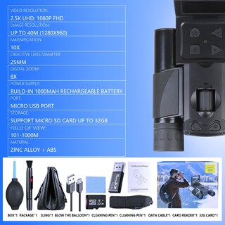 Foto 5 | Binoculares, Cámara Para Exteriores, Zoom De 10 Aumentos, 40 Mp, Vídeo Hd, Color Negro - Venta Internacional.