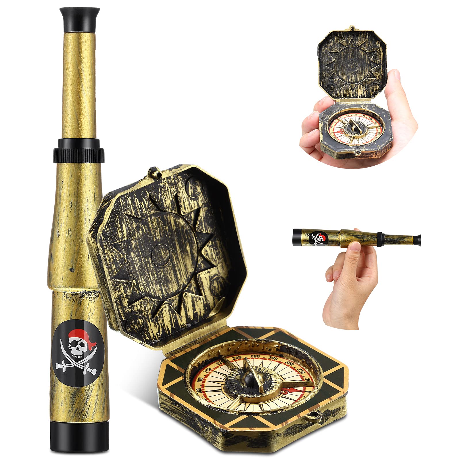 Foto 2 pulgar | Set De Telescopio Y Brújula Pirata Gejoy Para Niños Y Adultos - Venta Internacional.