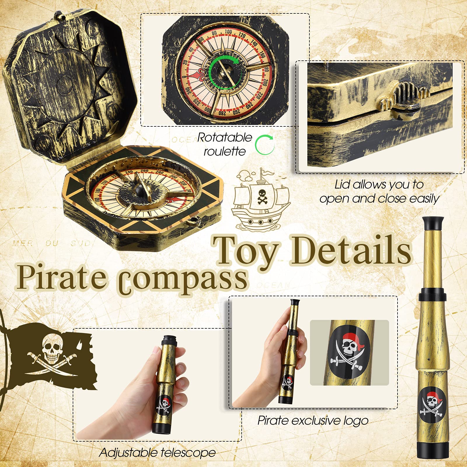 Foto 4 pulgar | Set De Telescopio Y Brújula Pirata Gejoy Para Niños Y Adultos - Venta Internacional.