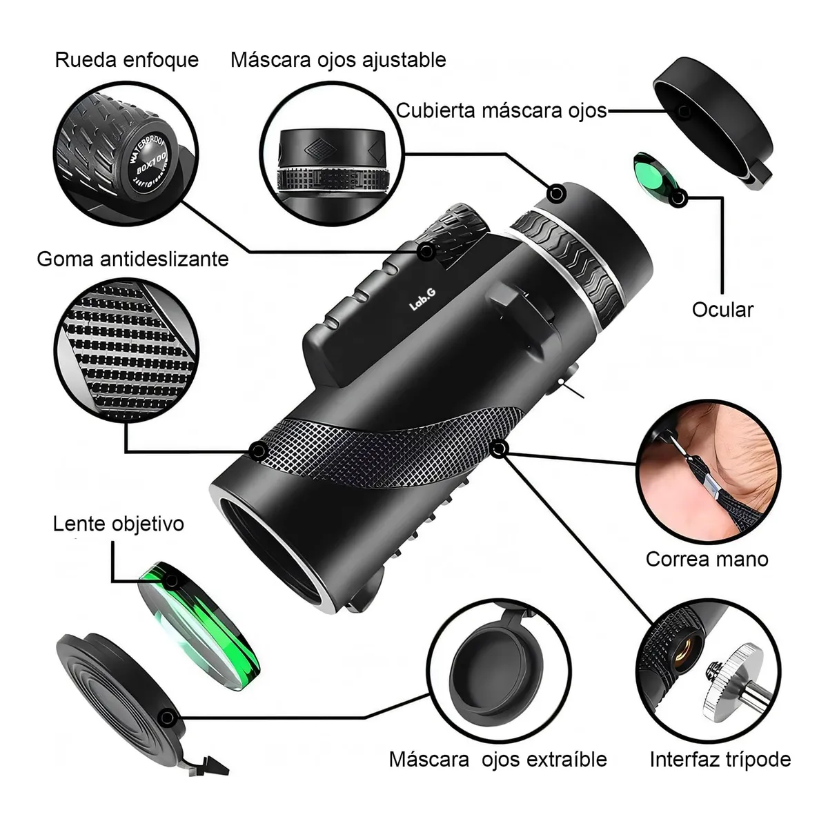 Foto 3 pulgar | Telescopio Hd Para Lente De Teléfono Celular Con Trípode Lab.g Negro