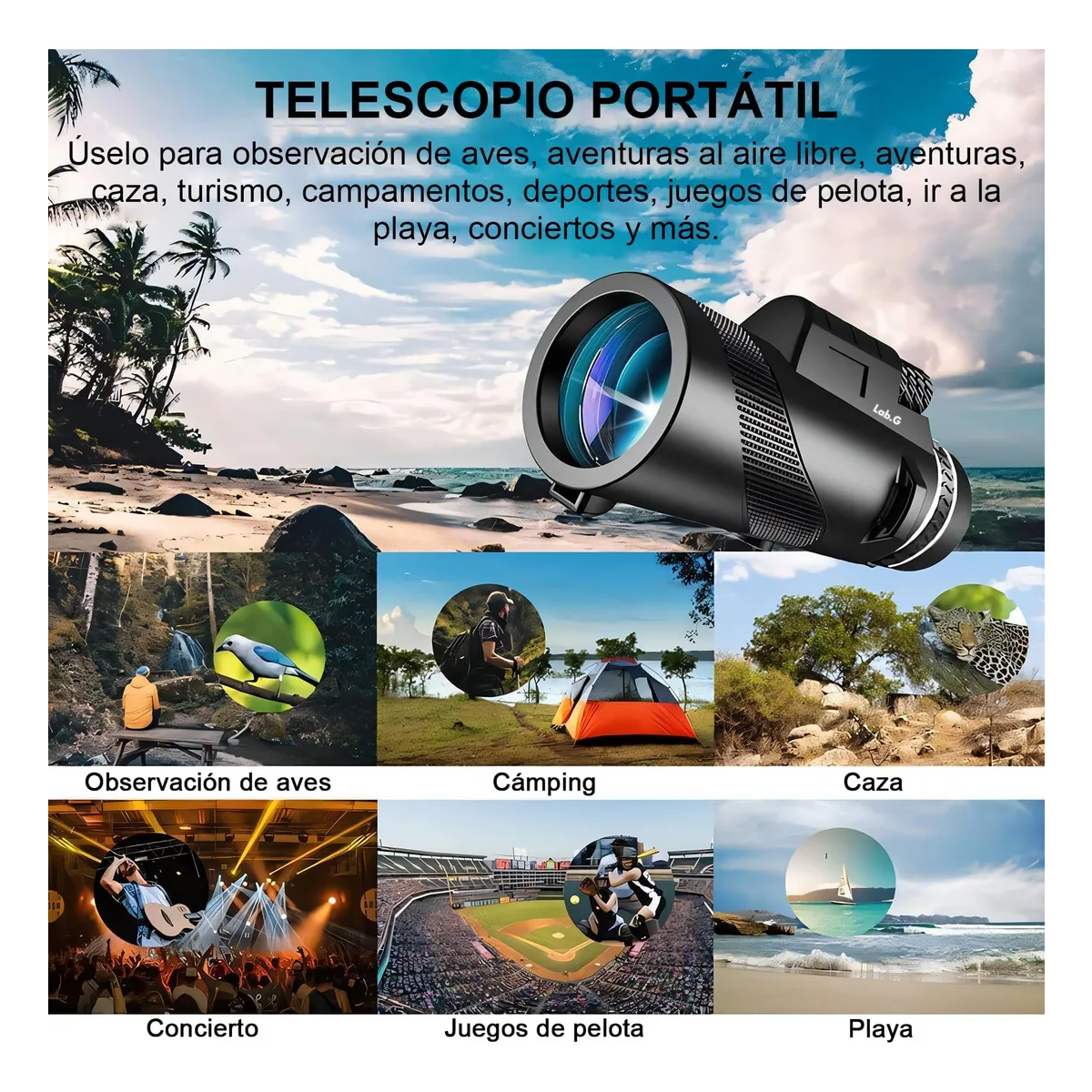 Foto 4 pulgar | Telescopio Hd Para Lente De Teléfono Celular Con Trípode Lab.g Negro