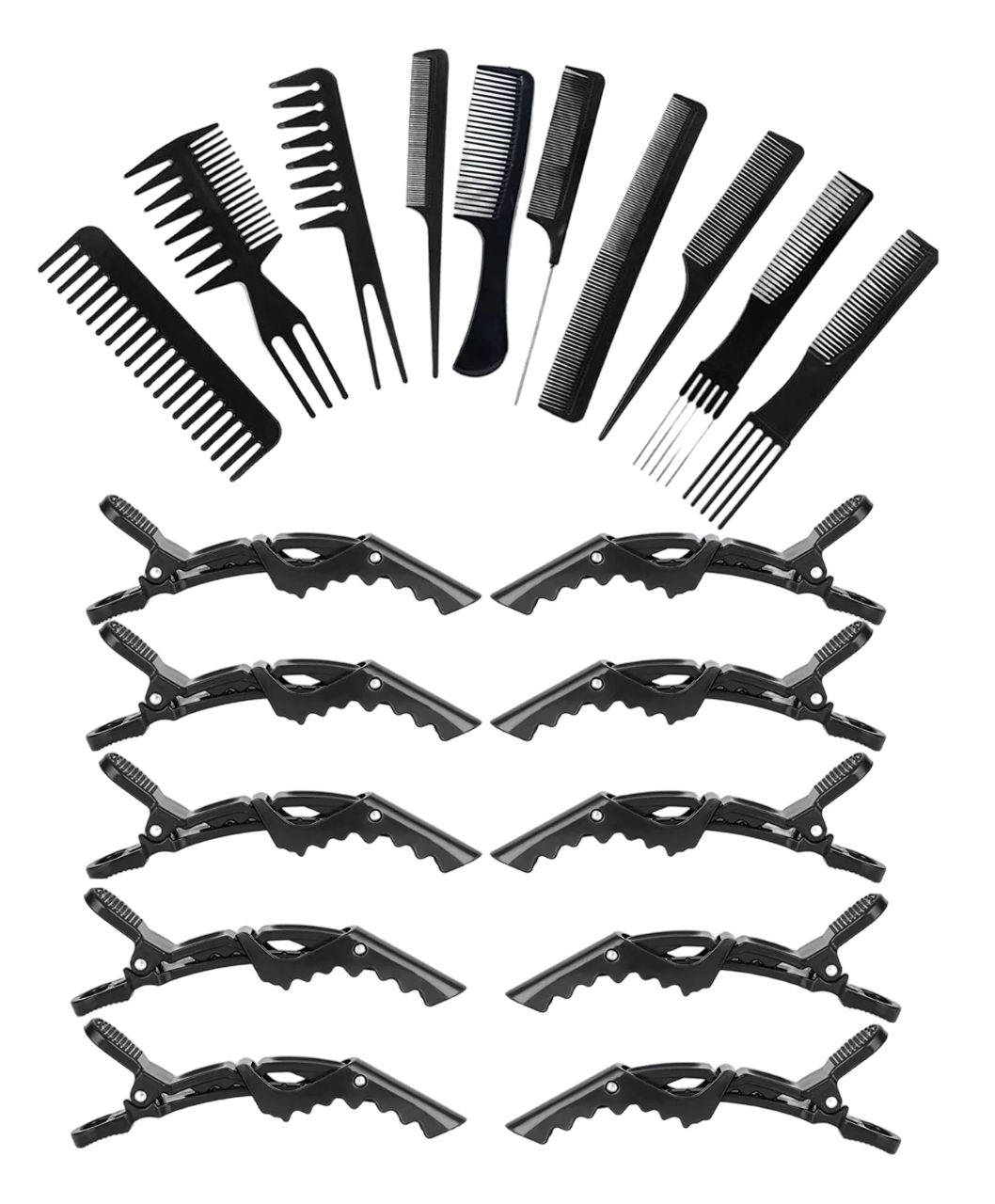 Foto 2 pulgar | Kit Profesionales Peine Estilo y Clip Cocodrilo Peinado color Negro 20 Piezas