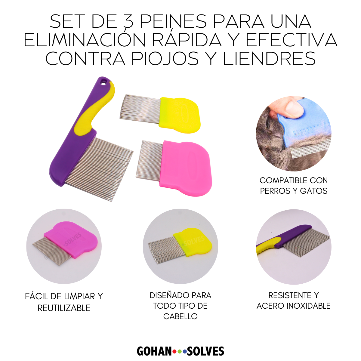 Foto 4 | Set de 3 Peines para una Eliminación Rápida y Efectiva Contra Piojos y Liendres