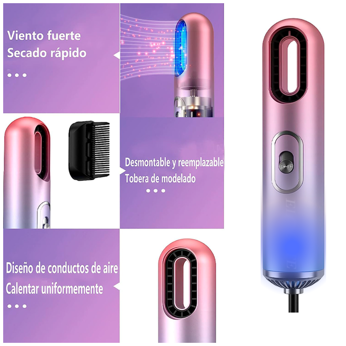 Foto 3 pulgar | Secador de Pelo Profesional Elegate 3 En 1 Con Tecnología De Iones Negativos