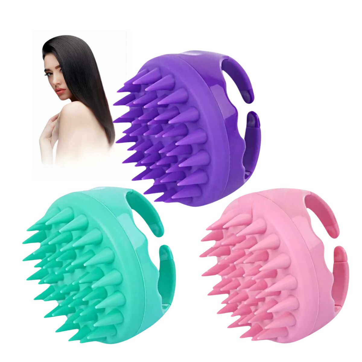 Trio Cepillo Silicona Masajeador Cuero Cabelludo Limpieza Cabello