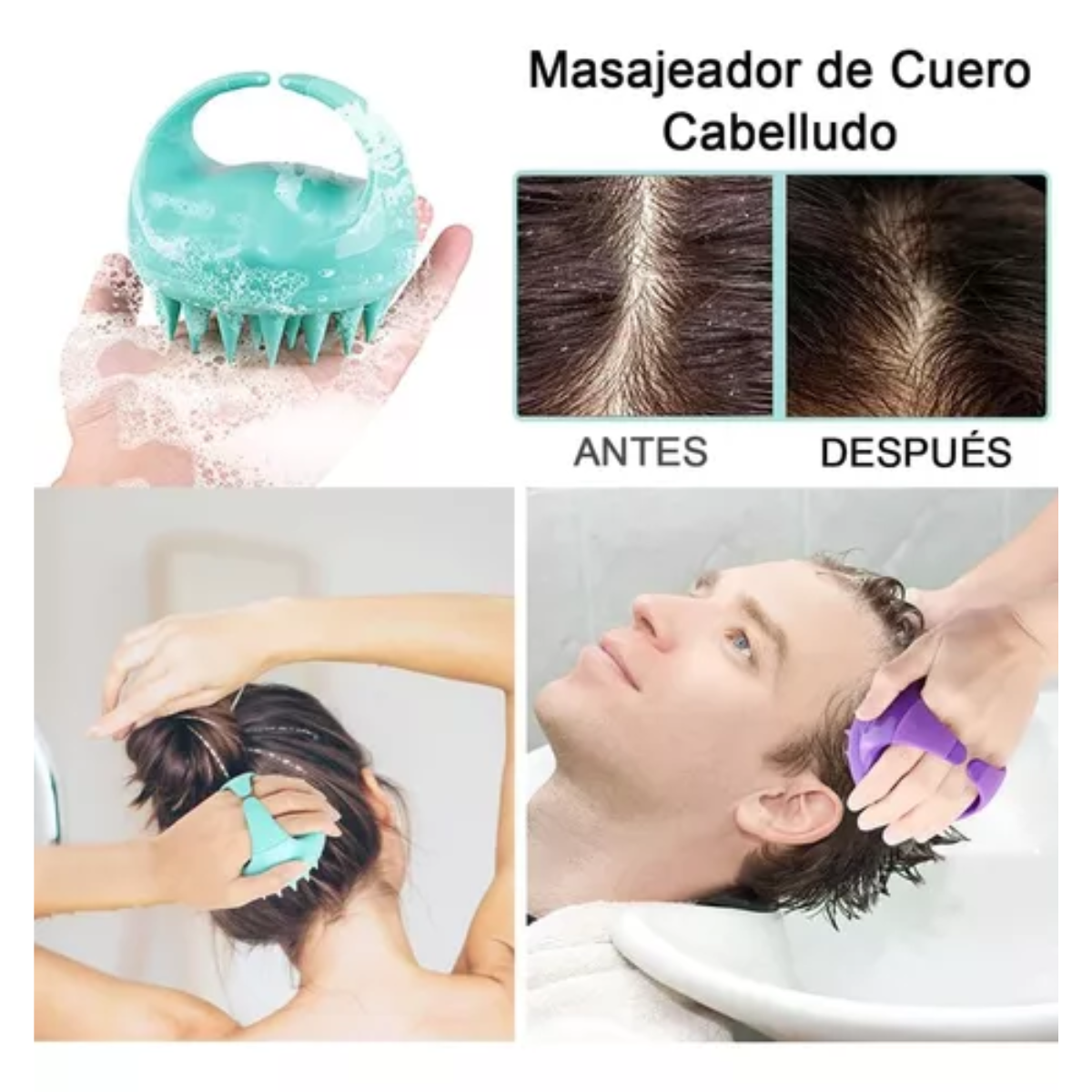 Foto 4 pulgar | Trio Cepillo Silicona Masajeador Cuero Cabelludo Limpieza Cabello