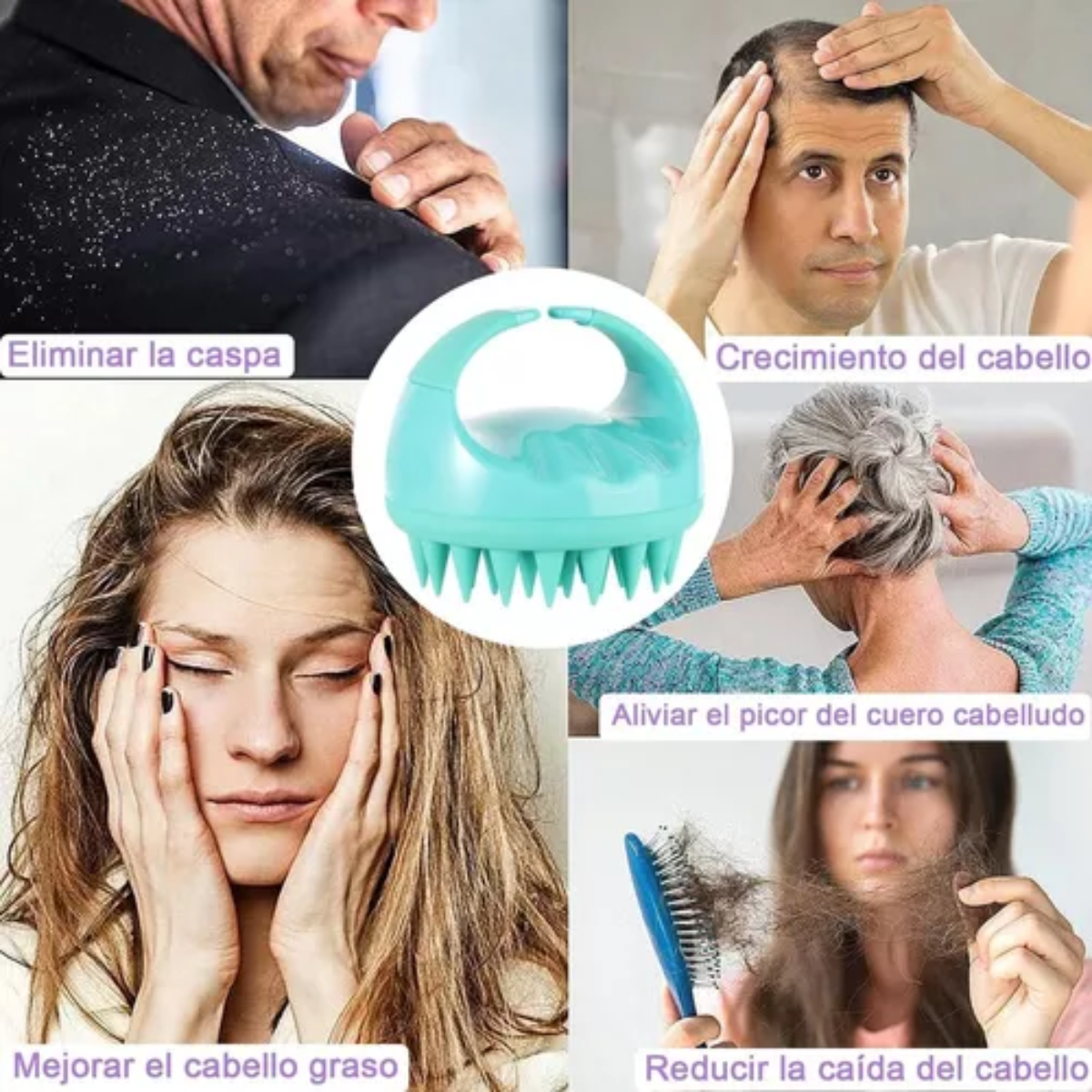 Foto 5 pulgar | Trio Cepillo Silicona Masajeador Cuero Cabelludo Limpieza Cabello