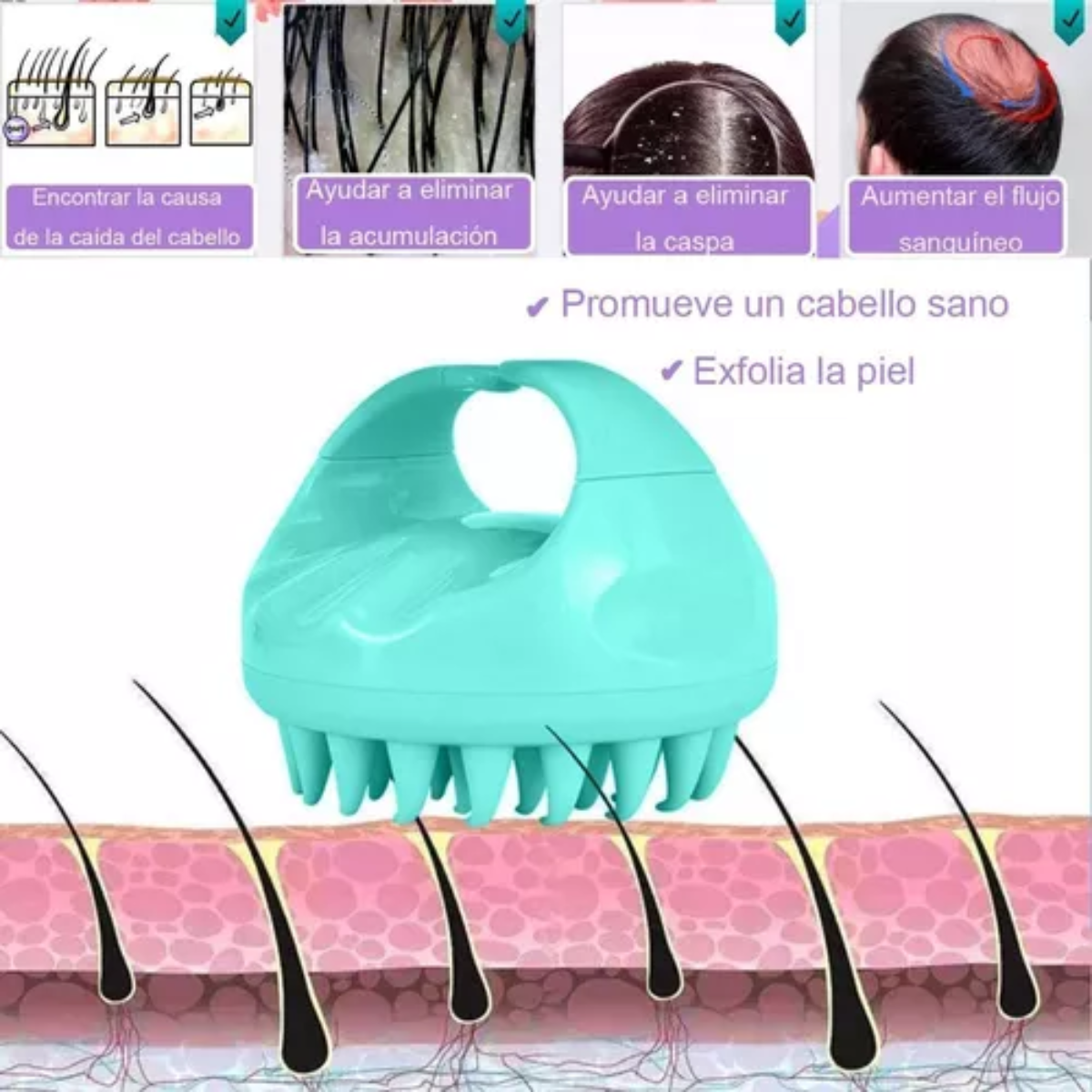 Foto 6 pulgar | Trio Cepillo Silicona Masajeador Cuero Cabelludo Limpieza Cabello