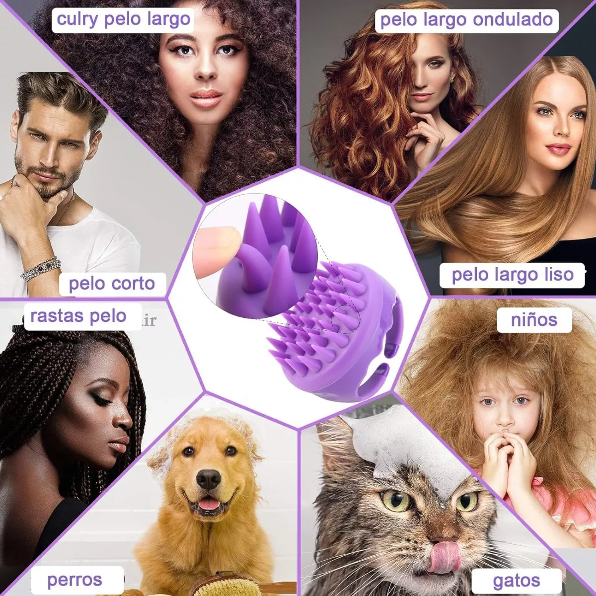 Foto 9 pulgar | Trio Cepillo Silicona Masajeador Cuero Cabelludo Limpieza Cabello