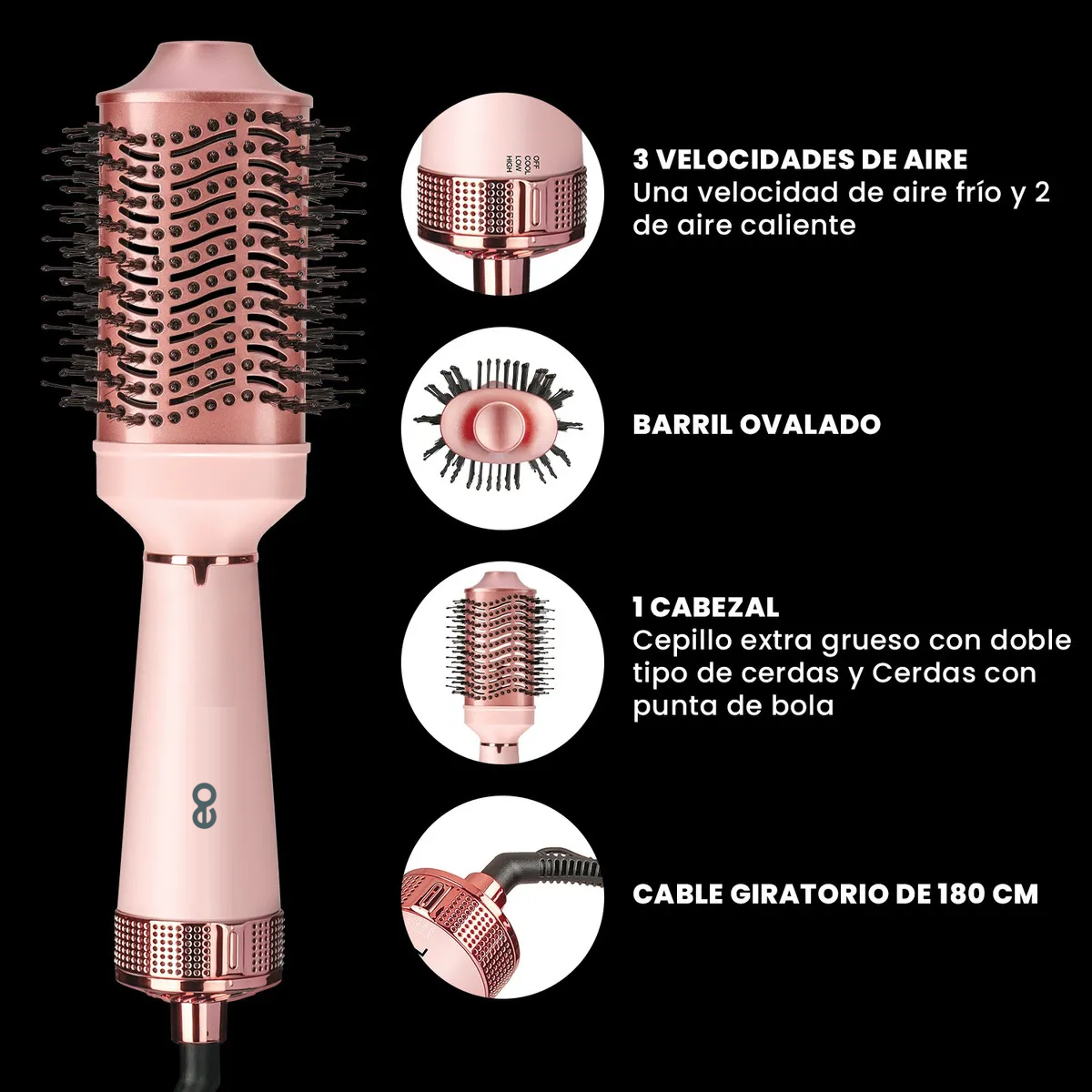 Foto 4 pulgar | Cepillo Eléctrico Cabello Secador Voluminizador Eo Safe Imports Esi-19266 Rosa