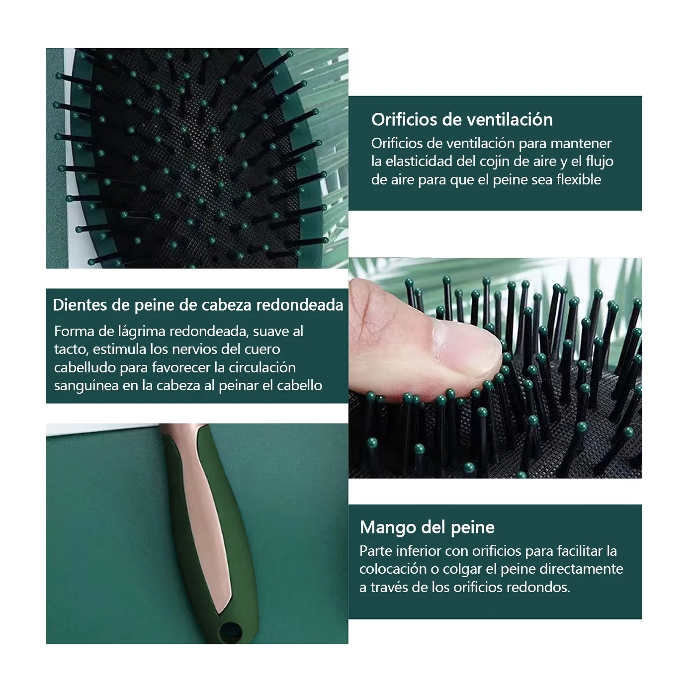 Foto 3 | Herramientas De Peluquería Peine Redondo 4 Unidades Verde Con Negro