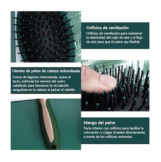 Foto 3 | Herramientas De Peluquería Peine Redondo 4 Unidades Verde Con Negro