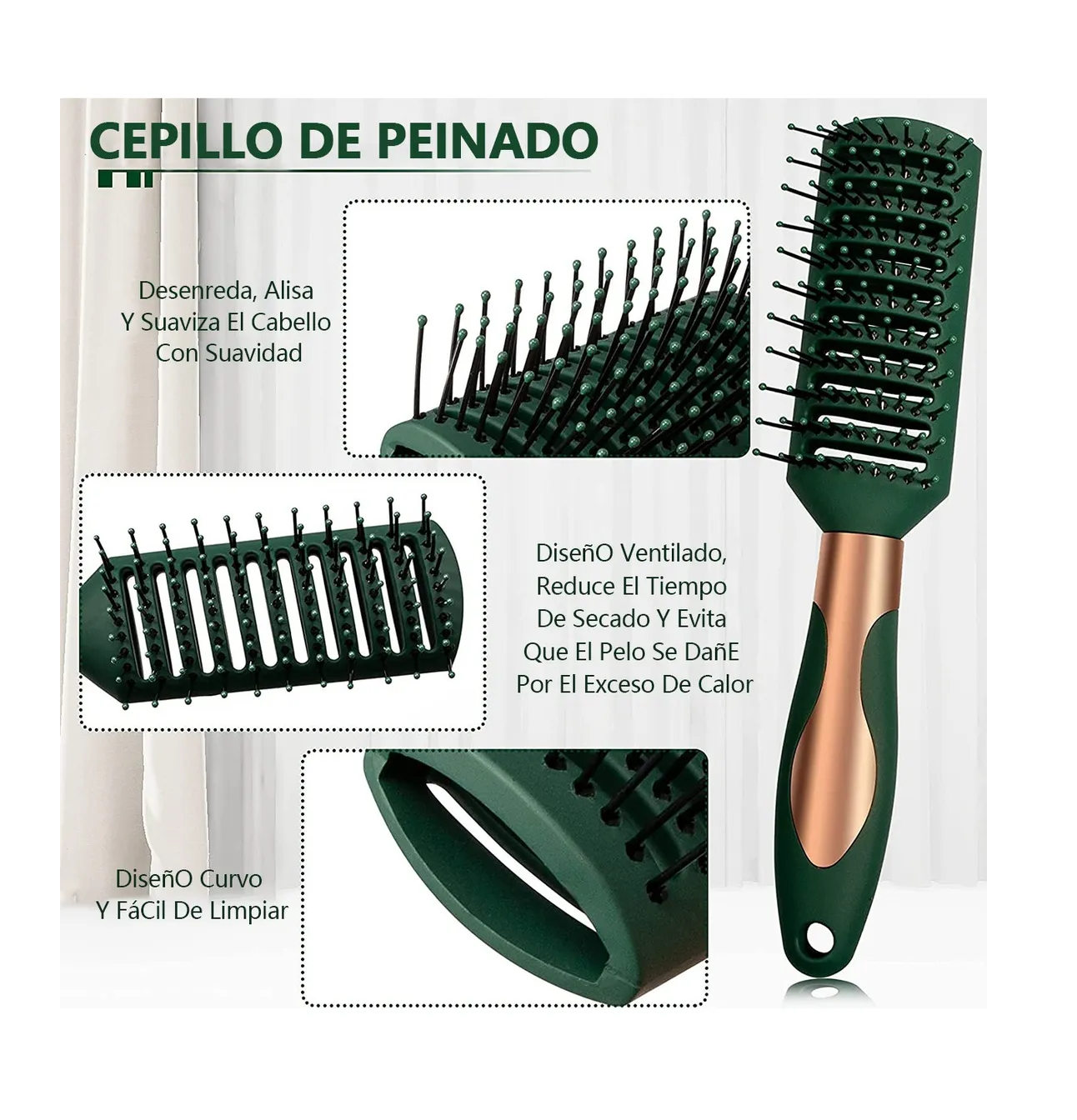 Foto 4 | Herramientas De Peluquería Peine Redondo 4 Unidades Verde Con Negro