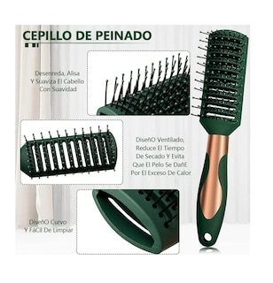 Foto 4 | Herramientas De Peluquería Peine Redondo 4 Unidades Verde Con Negro