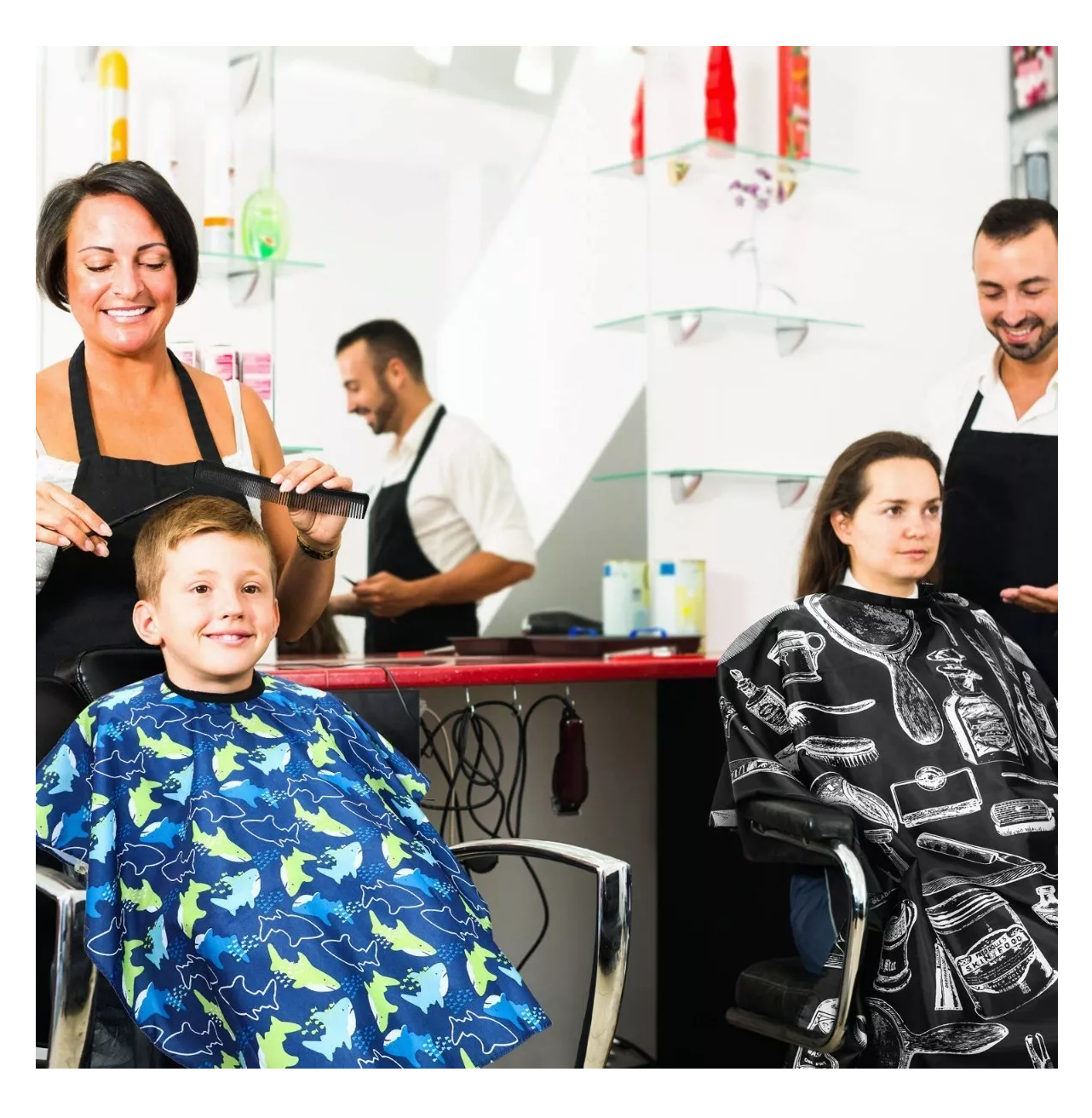 Foto 5 | Capa Barbería Barbero Estilista Cubridor Cabello Corte 5 Pcs Negro/azul