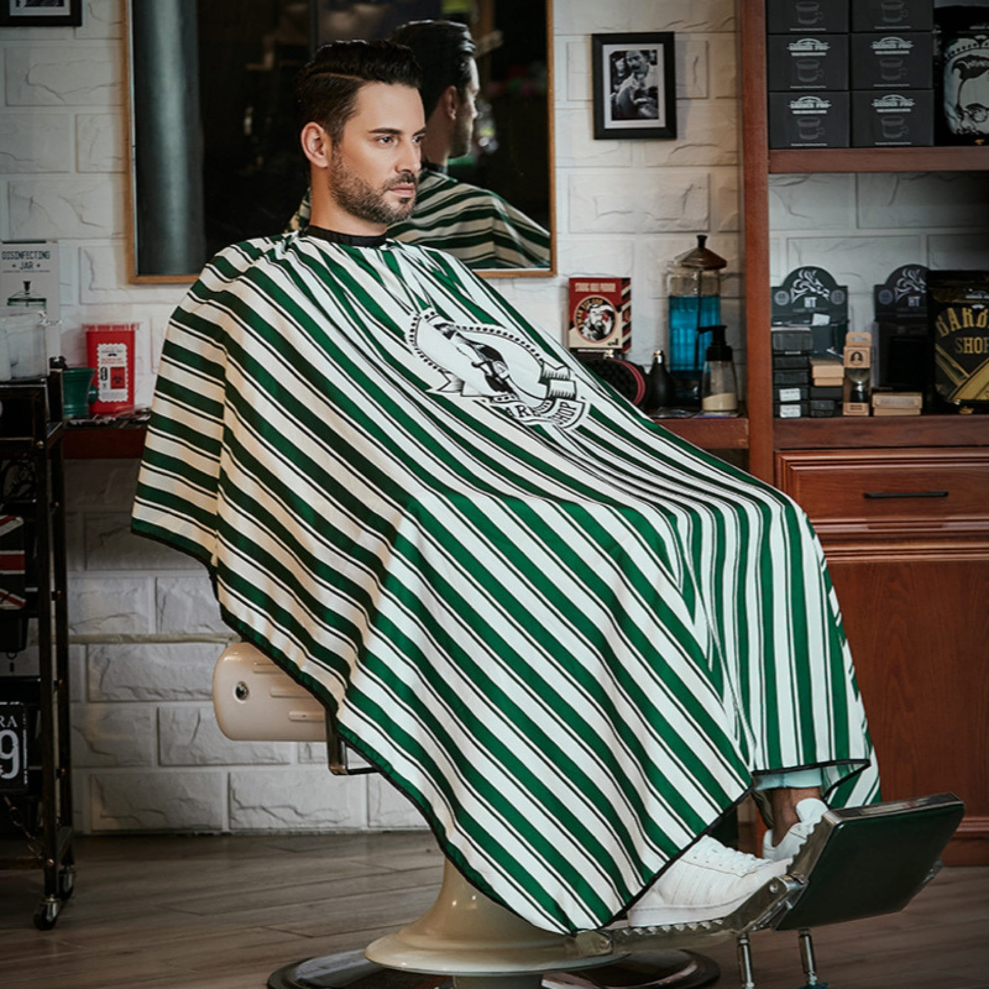 Foto 4 pulgar | Capa Para Barberia Mandil Ecomlab Estilista Barbero Corte(verde Rayas)