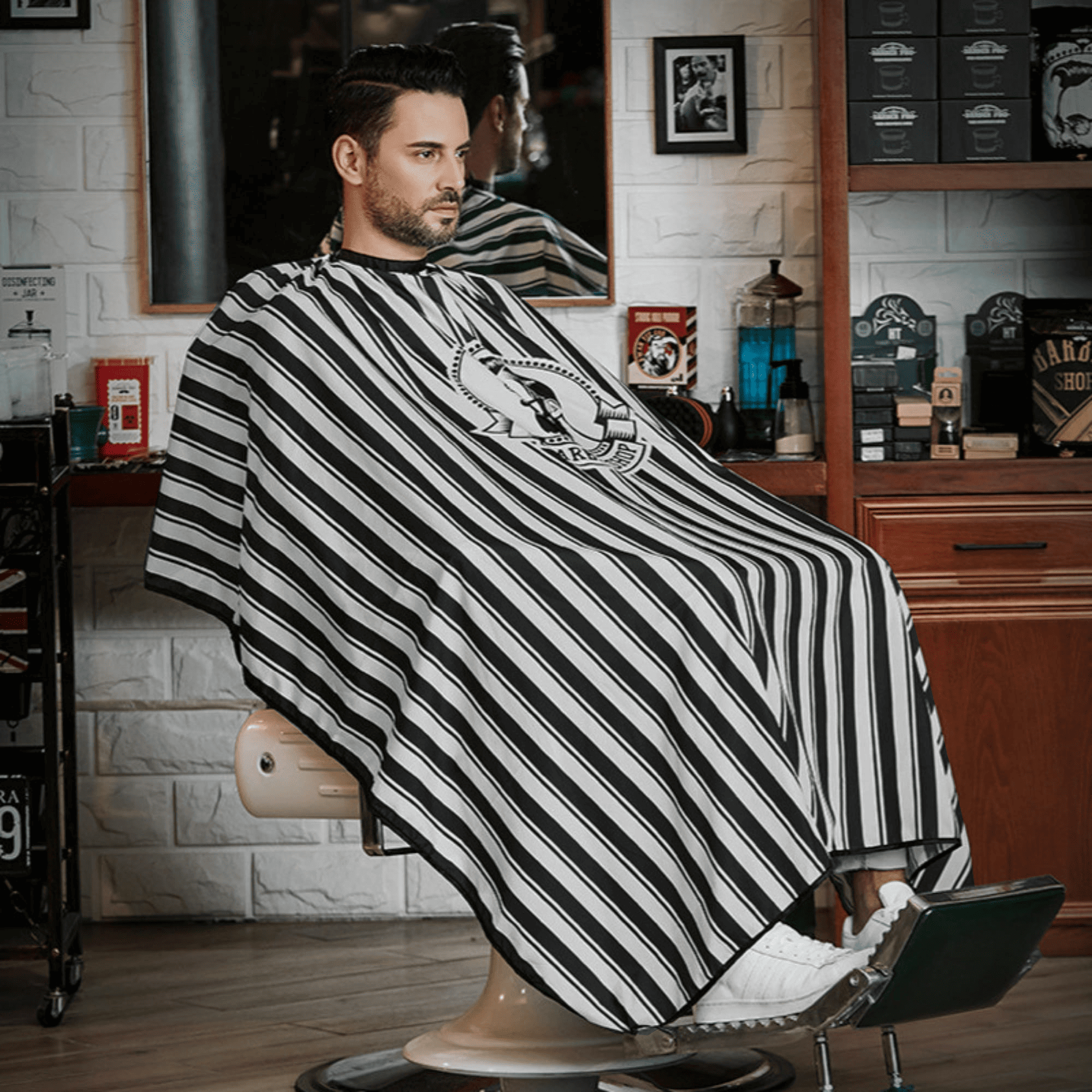 Foto 3 | Capa Para Barberia Mandil Ecomlab Estilista Barbero Corte (negro Rayas)