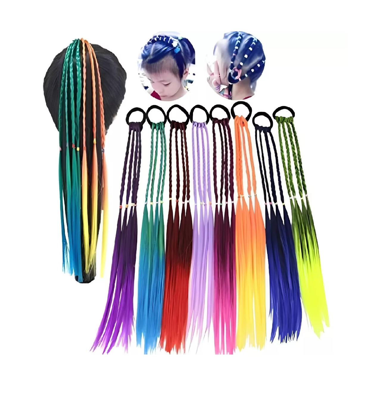 Foto 3 pulgar | Trenzas De Colores Extensiones Cabello Bandas Niñas Fiesta