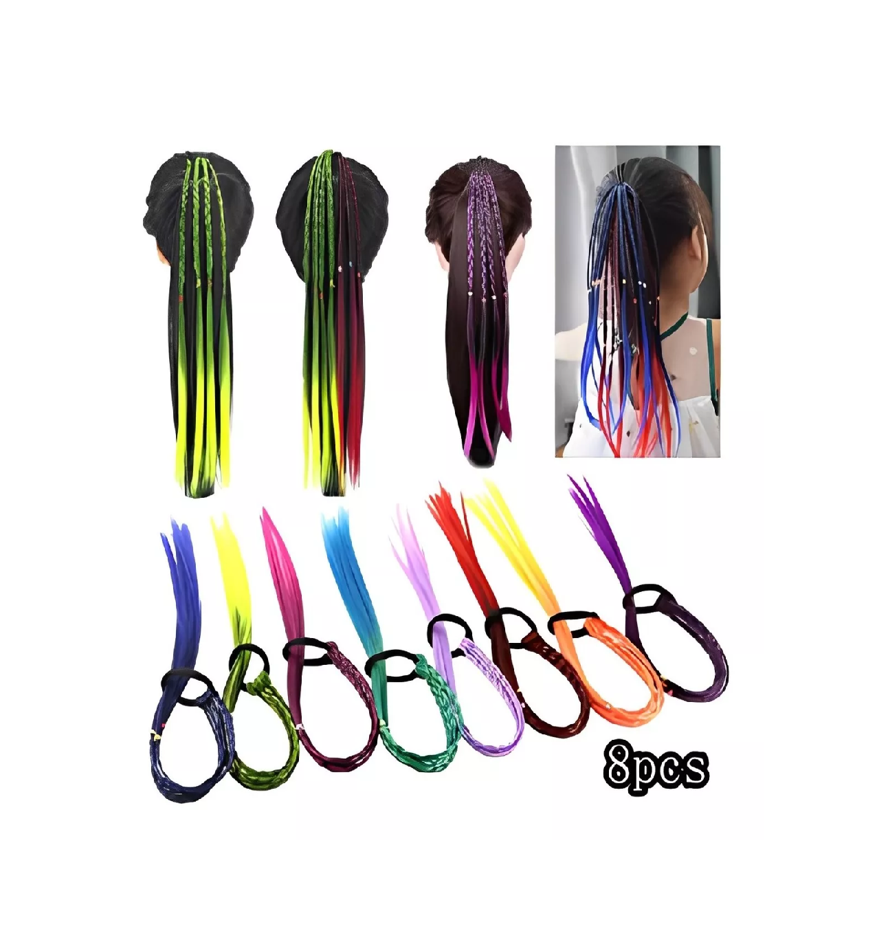 Foto 4 pulgar | Trenzas De Colores Extensiones Cabello Bandas Niñas Fiesta